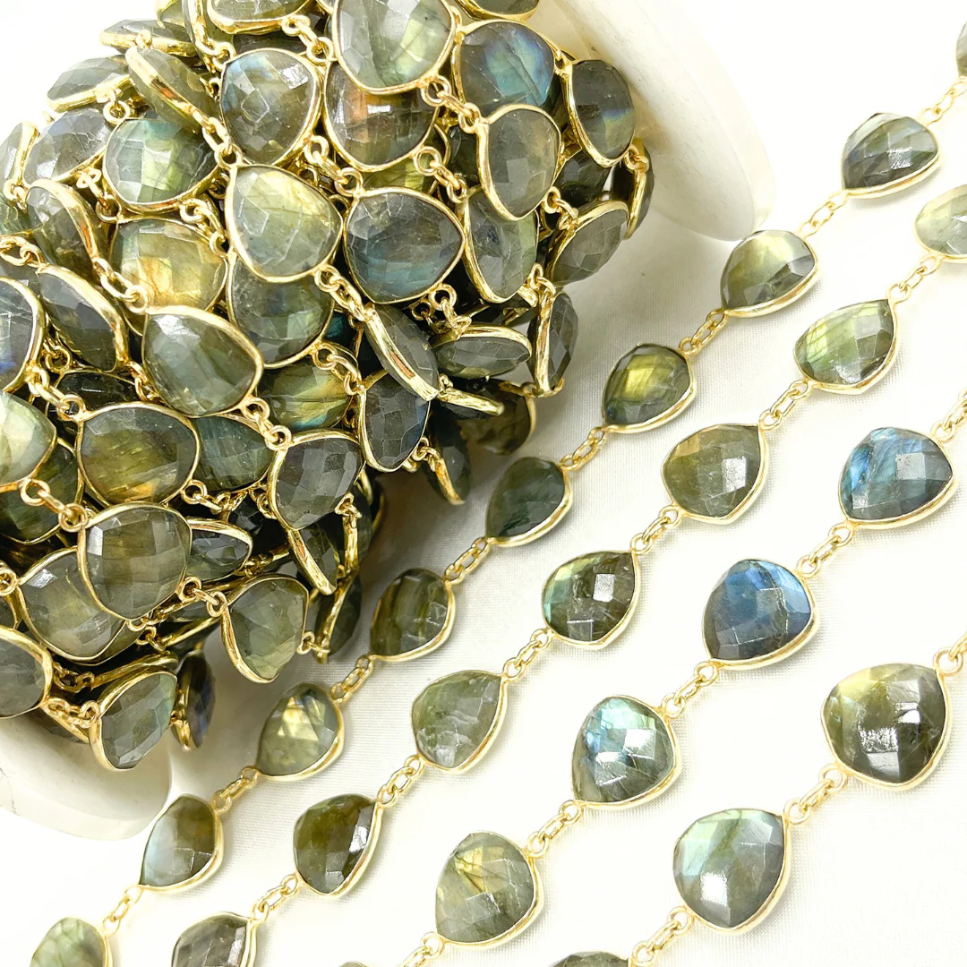 Labradorite Triangle Shape Bezel Gold Plated Wire Chain. LAB34 - Image 4