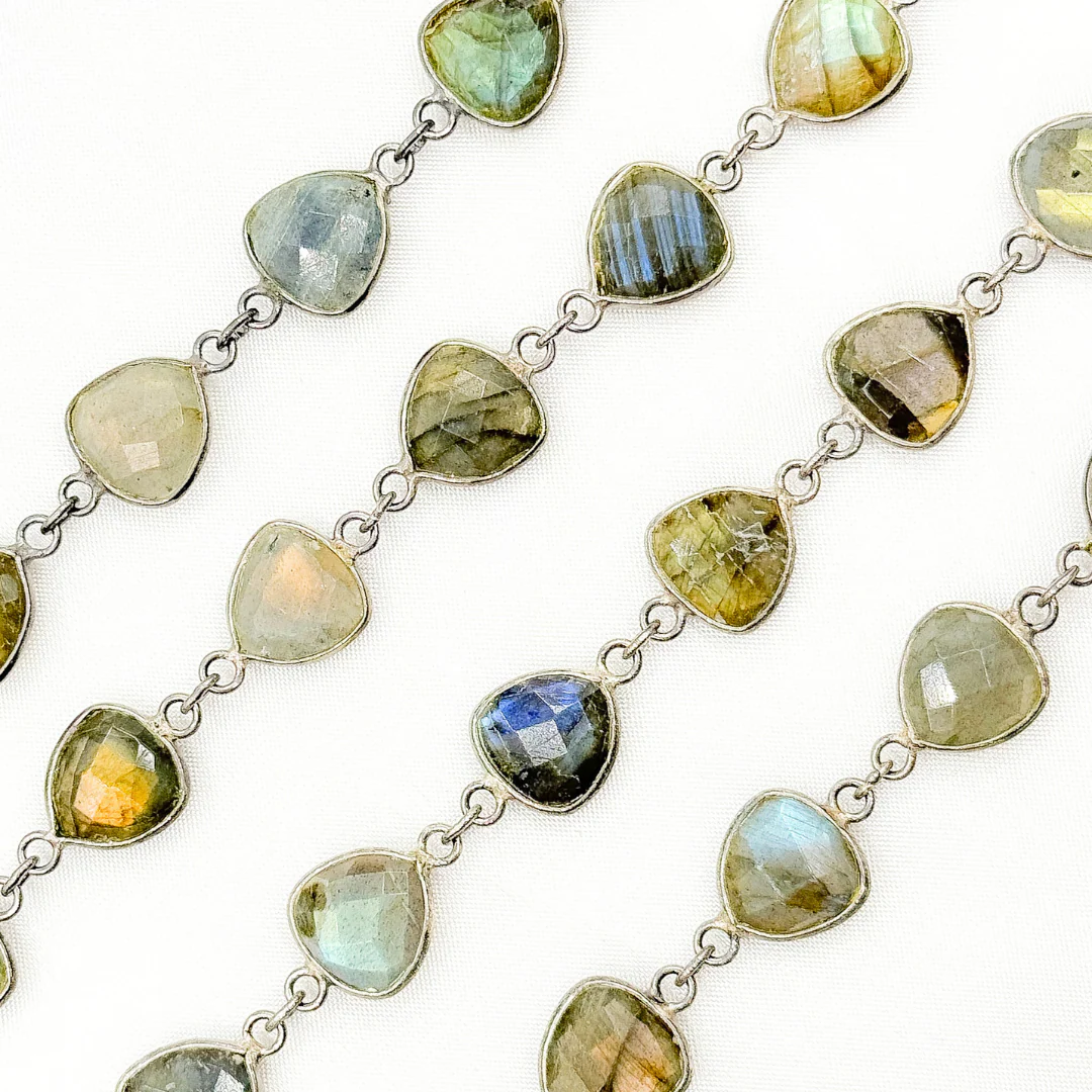 LAB21. Labradorite Triangle Shape Bezel Oxidized Wire Chain - Image 4