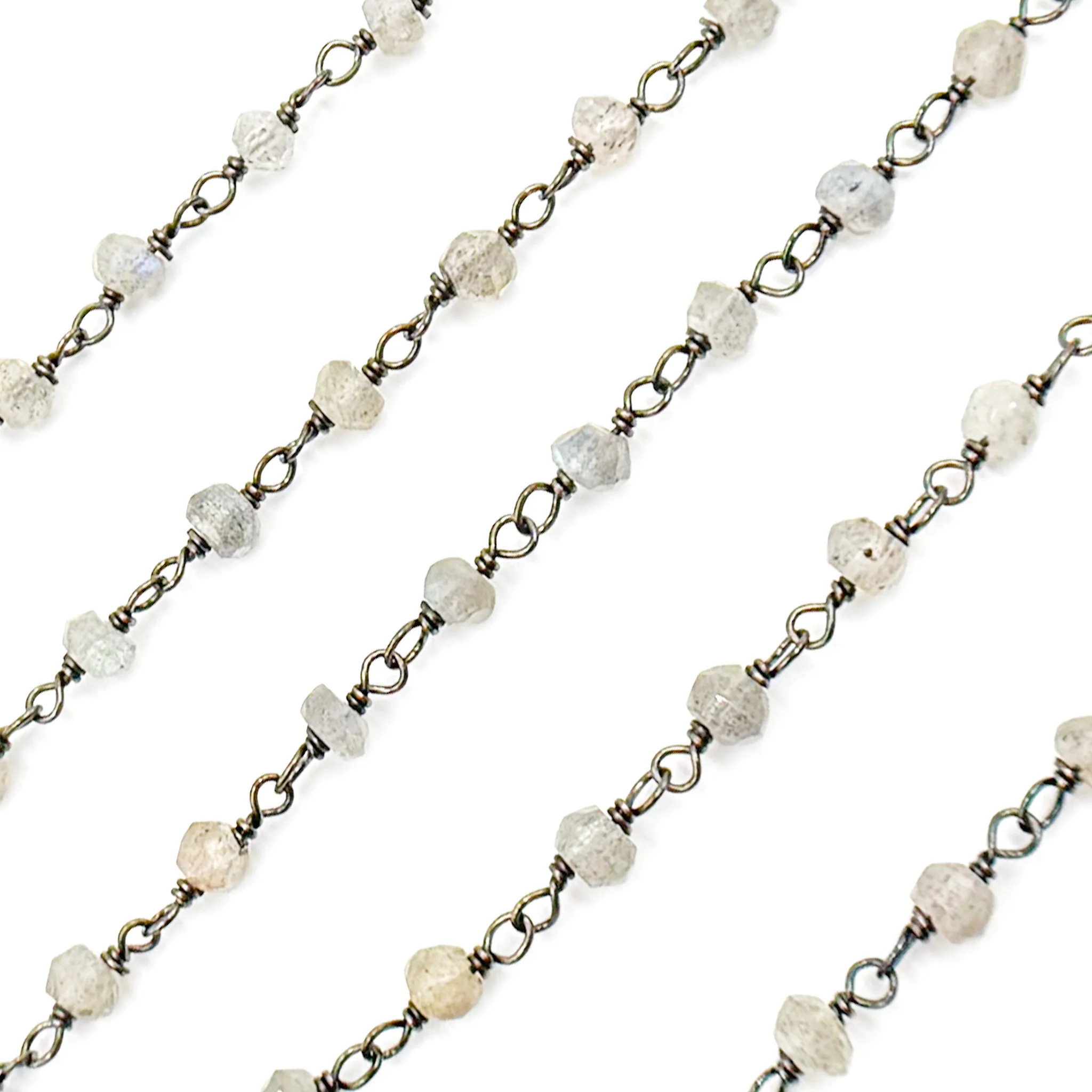 LAB39. Labradorite Wire Wrap Chain made with Black Rhodium Sterling Silver - Image 4