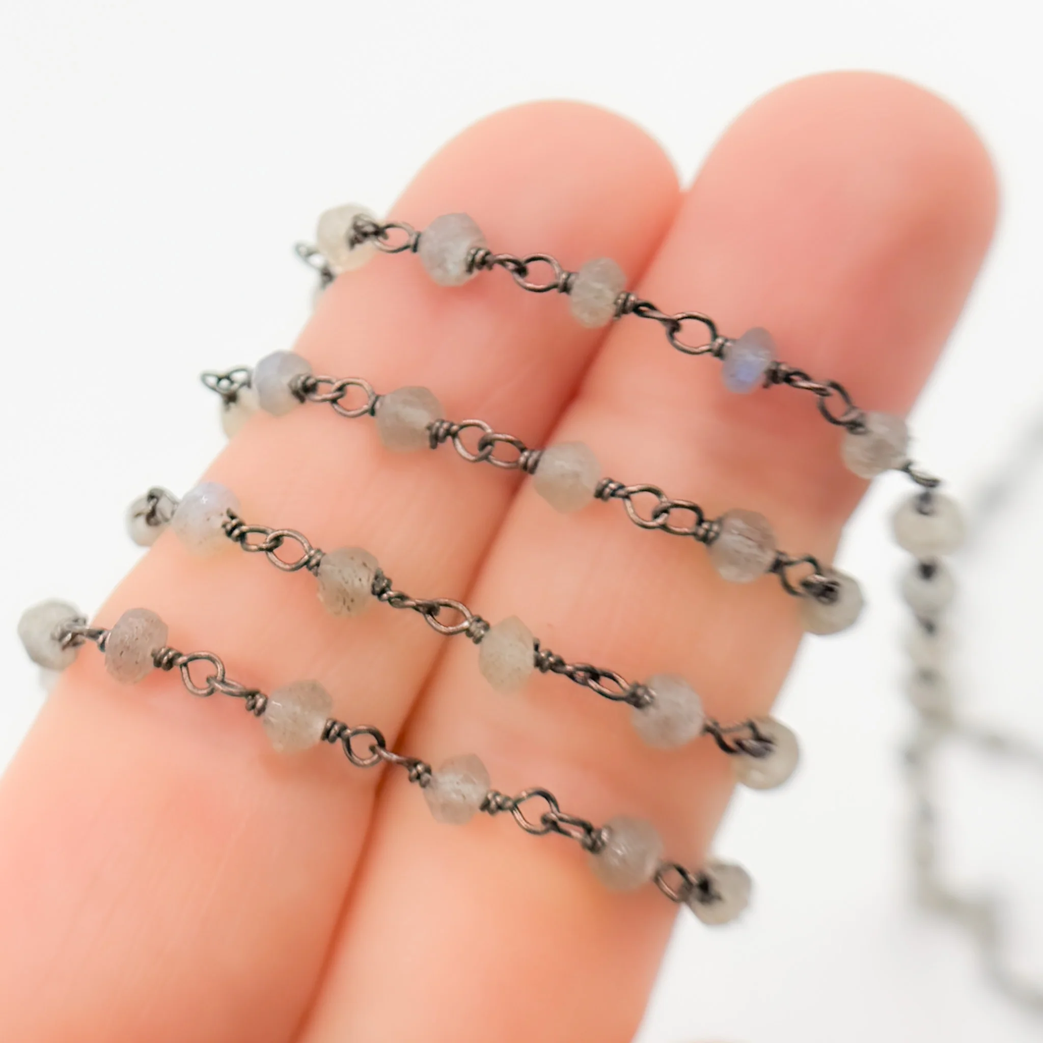 LAB39. Labradorite Wire Wrap Chain made with Black Rhodium Sterling Silver - Image 5