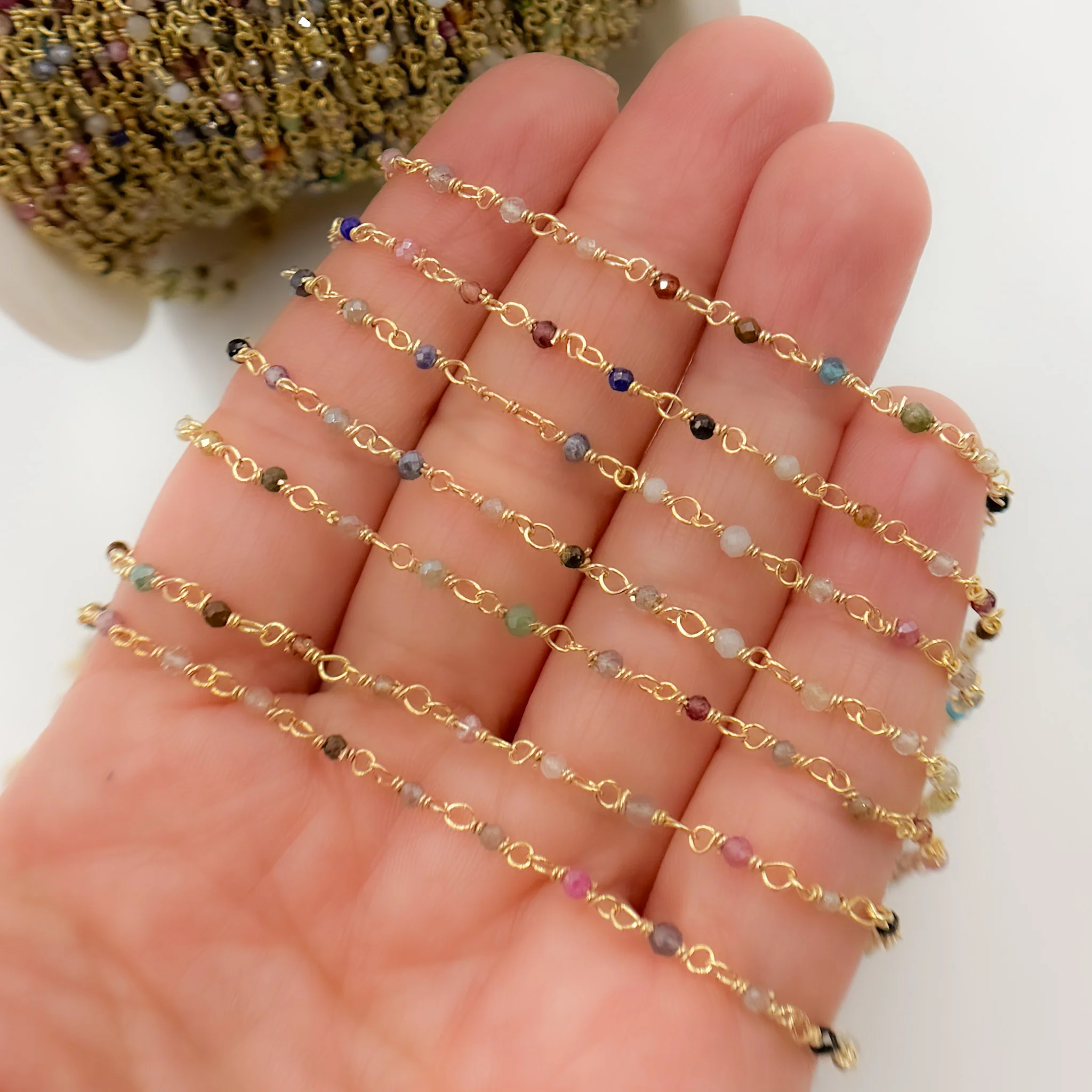MGS25. Gold Plated Sterling Silver Multi Gemstone Wire Chain - Image 2