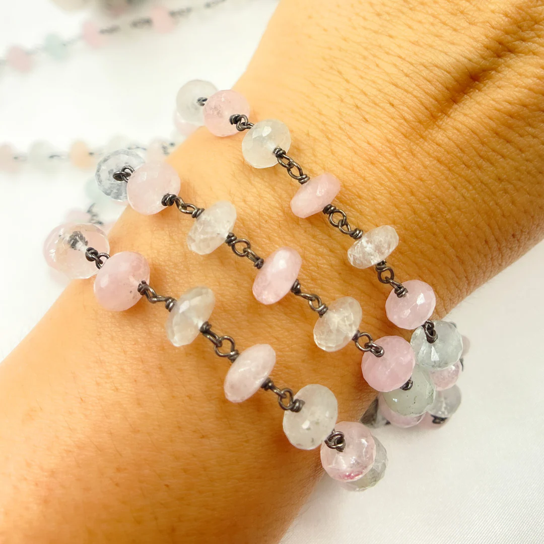 Morganite & Aquamarine Oxidized Wire Chain. MRG3 - Image 2