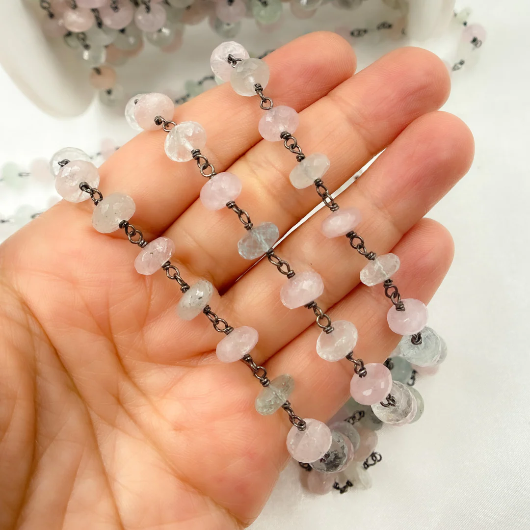 Morganite & Aquamarine Oxidized Wire Chain. MRG3 - Image 4