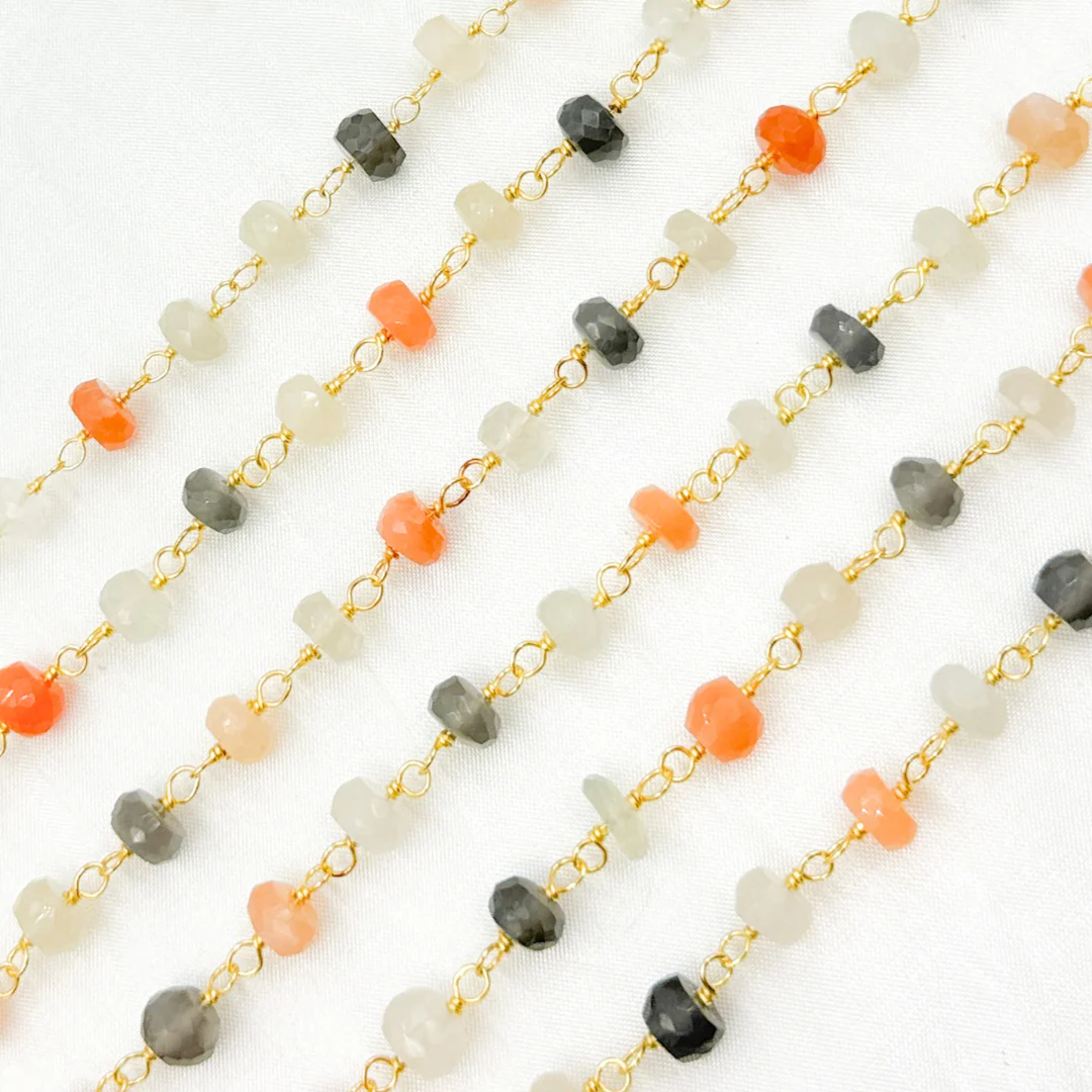 Multi Moonstone Gold Plated 925 Sterling Silver Wire Chain. MS72