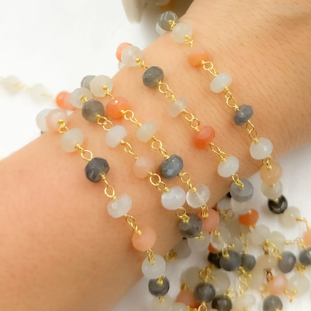 Multi Moonstone Gold Plated 925 Sterling Silver Wire Chain. MS72 - Image 2
