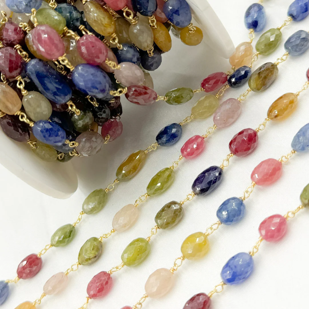 Multi Sapphire Rondel Faceted Gold Plated 925 Sterling Silver Wire Chain.  MSA38 - Image 4