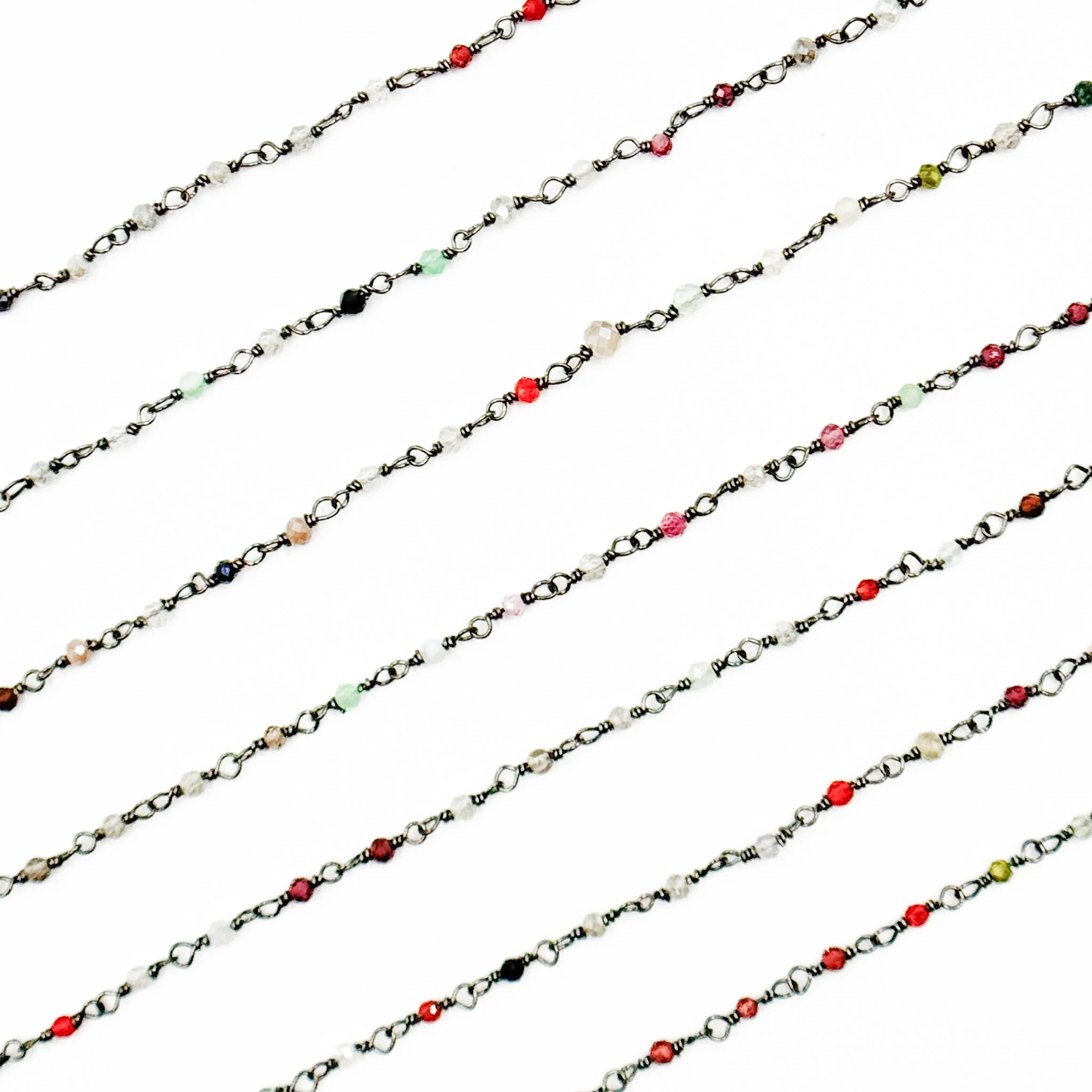 MGS26. Multi Gem Stone Faceted Roundel Wire Wrapped Chain - Image 3