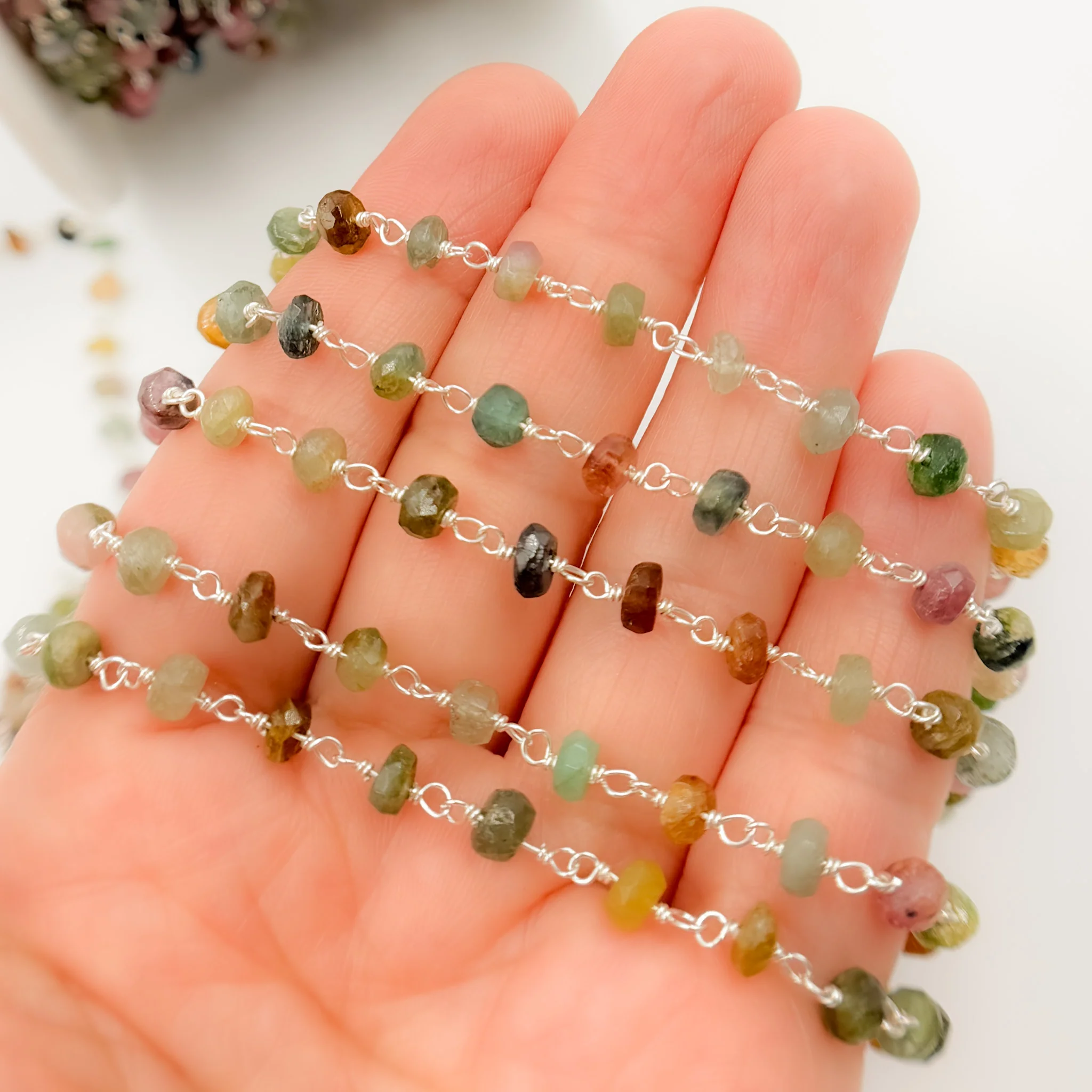 MTO20. Multi Tourmaline Sterling Silver Wire Chain - Image 2