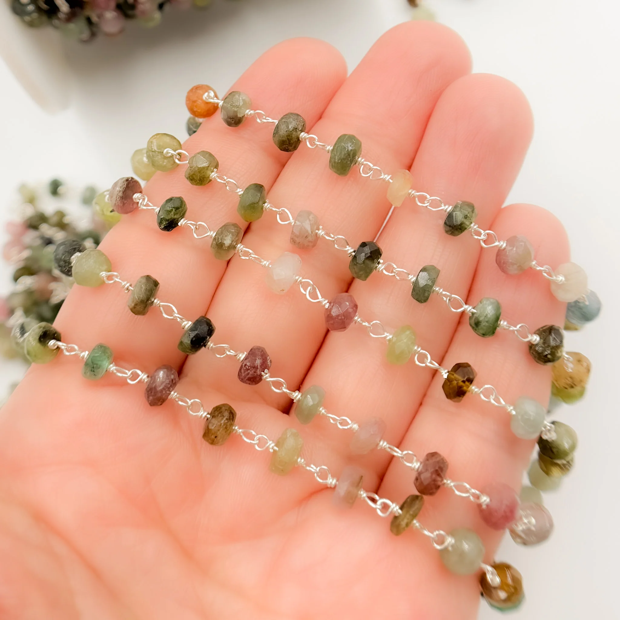 MTO21. Multi Tourmaline Sterling Silver Wire Chain - Image 3