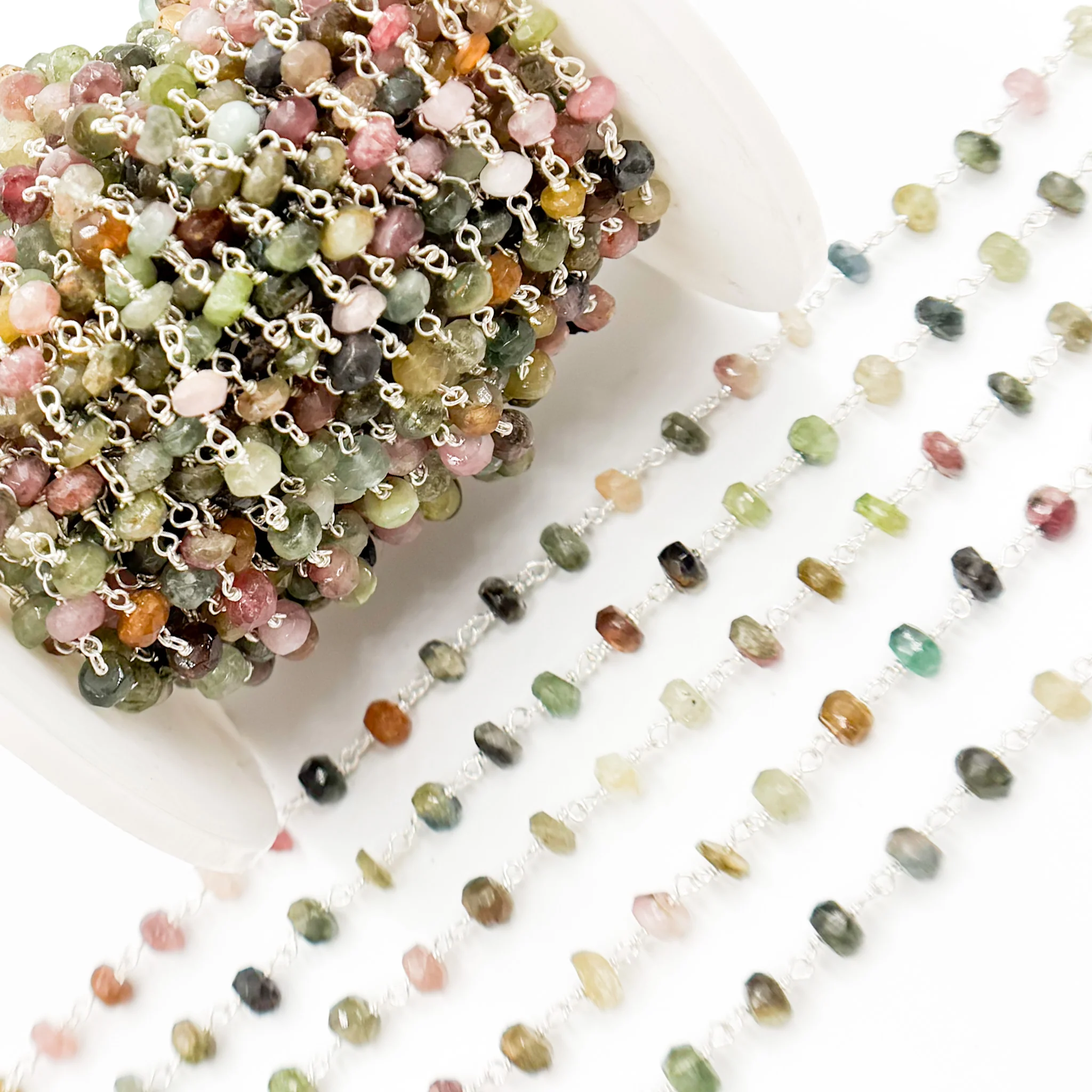 MTO21. Multi Tourmaline Sterling Silver Wire Chain - Image 4