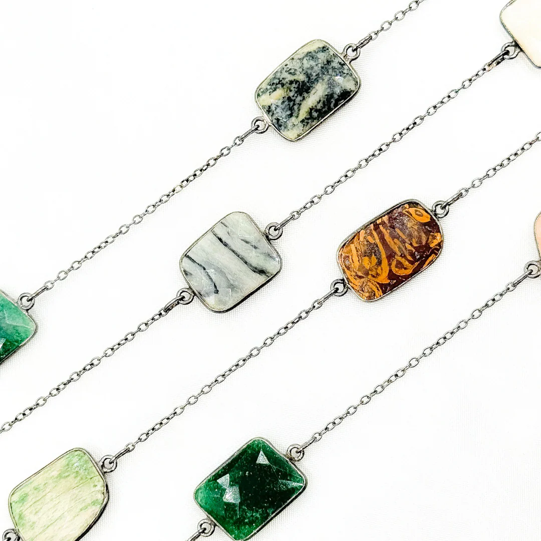 Multi Agate Rectangular Shape Bezel Oxidized Wire Chain. MAG1 - Image 3