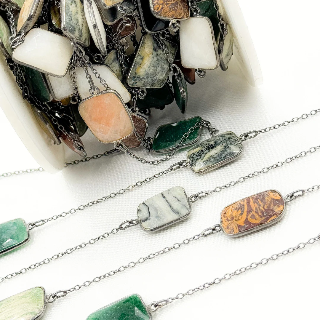 Multi Agate Rectangular Shape Bezel Oxidized Wire Chain. MAG1 - Image 4