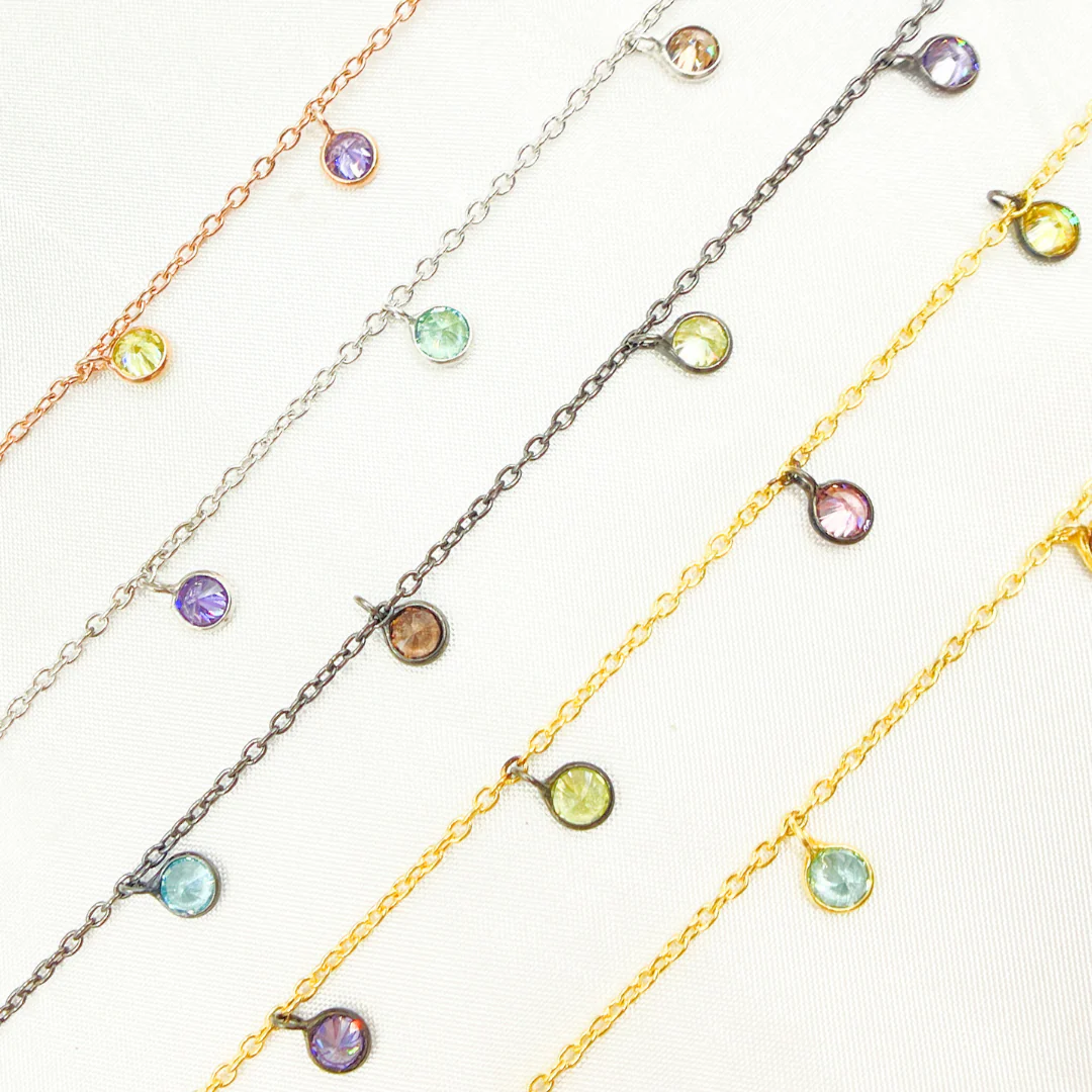 Multi Color Cubic Zirconia 4mm Round  Shape Dangle Chain. CZ43 - Image 3