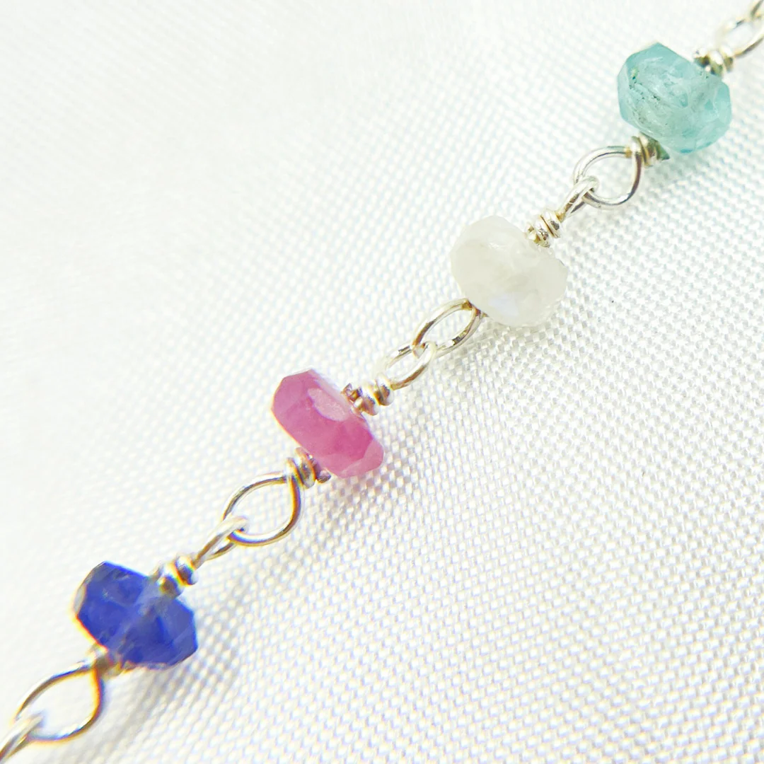 MGS19SS. Multi Gemstone 925 Sterling Silver Wire Chain - Image 7