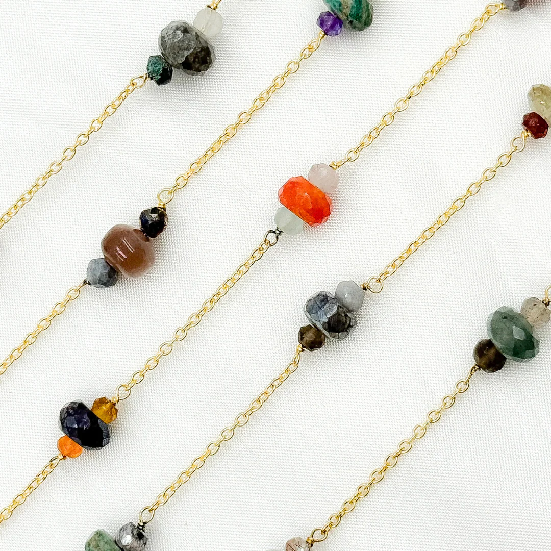 Multi Gemstone Gold Plated Connected Wire Chain. MGS23 - Image 3