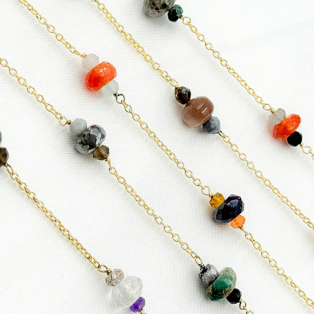 Multi Gemstone Gold Plated Connected Wire Chain. MGS23 - Image 4