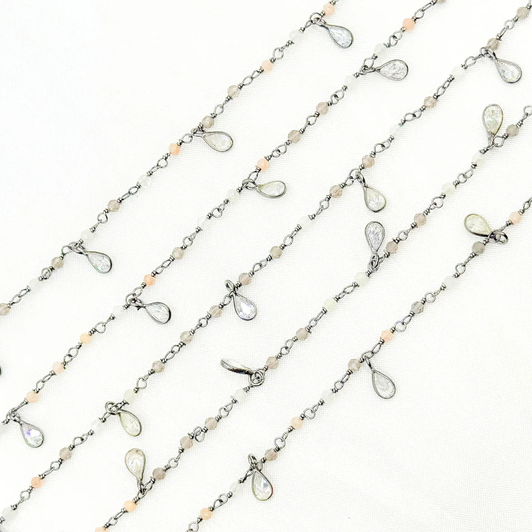 Multi Moonstone & CZ Dangle Oxidized Wire Chain. MMS6 - Image 2