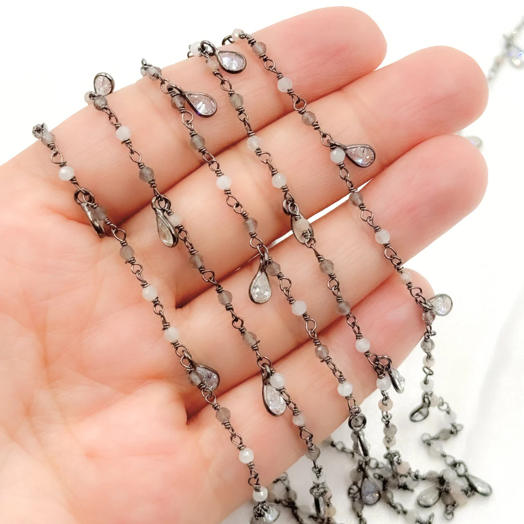 Multi Moonstone & CZ Dangle Oxidized Wire Chain. MMS6 - Image 3