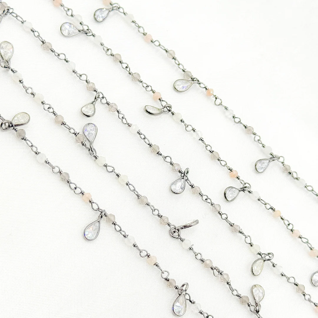 Multi Moonstone & CZ Dangle Oxidized Wire Chain. MMS6 - Image 4