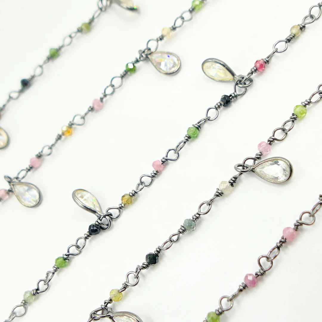 Multi Tourmaline & CZ Dangle Oxidized Wire Chain. MTO2 - Image 2