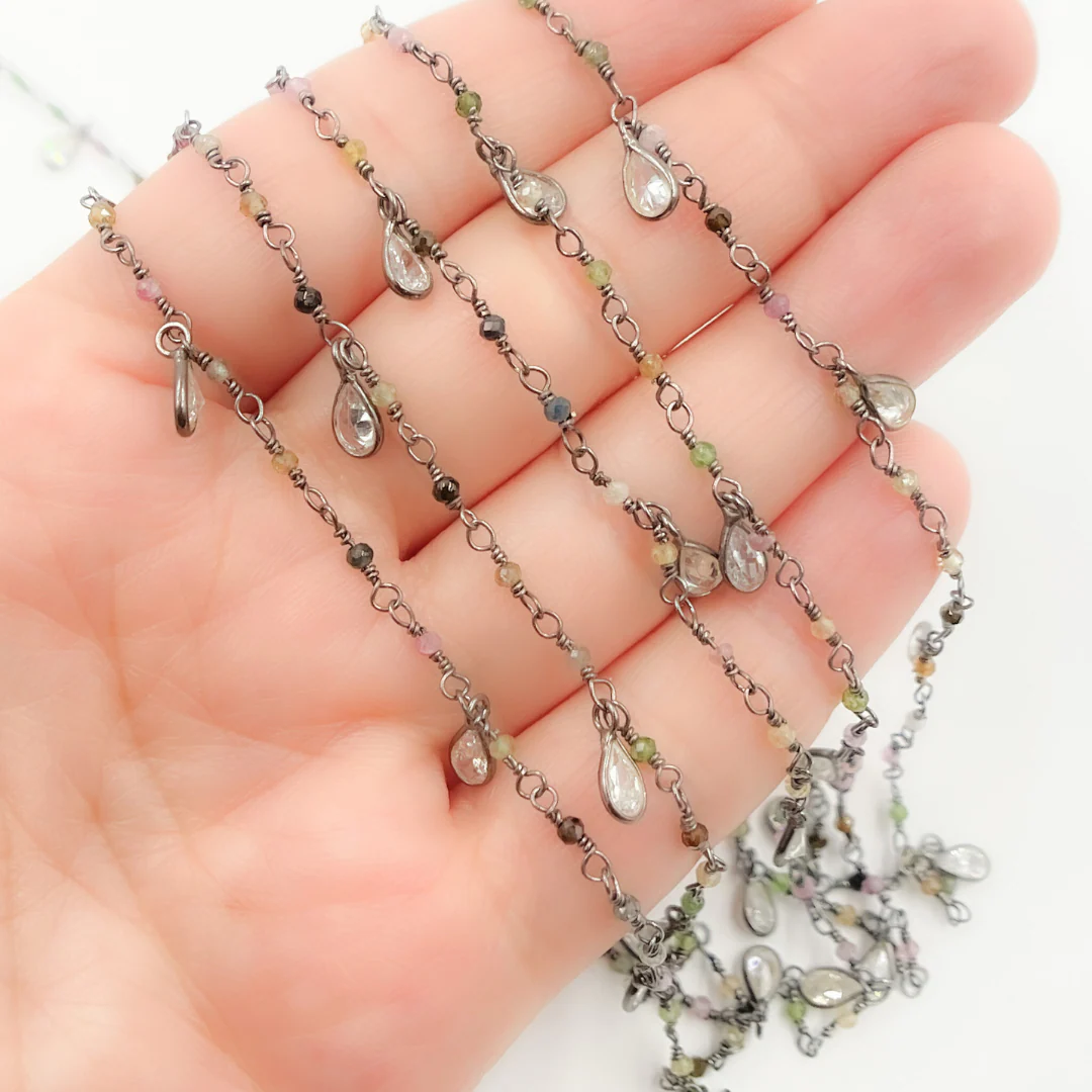 Multi Tourmaline & CZ Dangle Oxidized Wire Chain. MTO2 - Image 3