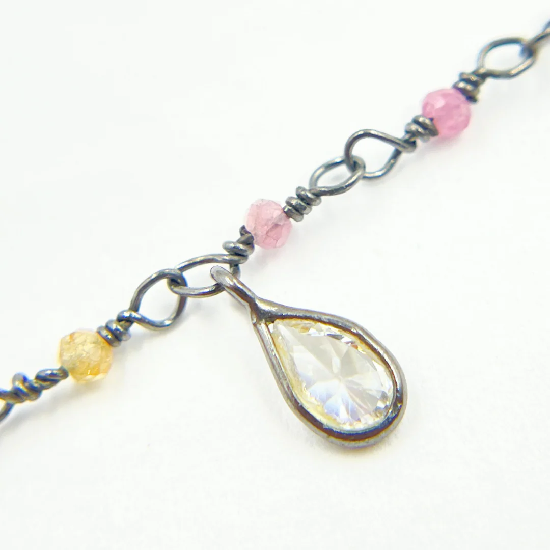 Multi Tourmaline & CZ Dangle Oxidized Wire Chain. MTO2 - Image 4