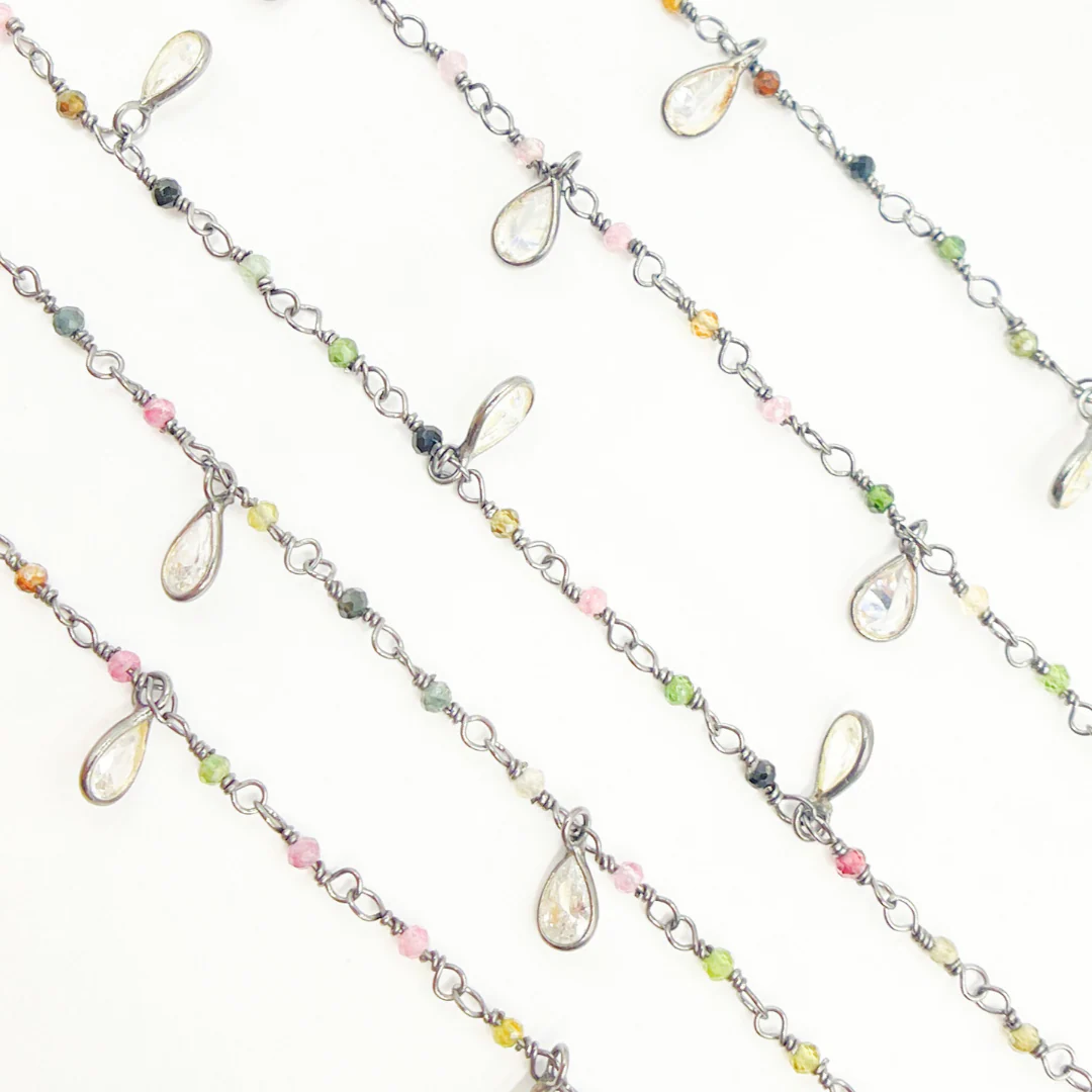 Multi Tourmaline & CZ Dangle Oxidized Wire Chain. MTO2 - Image 5