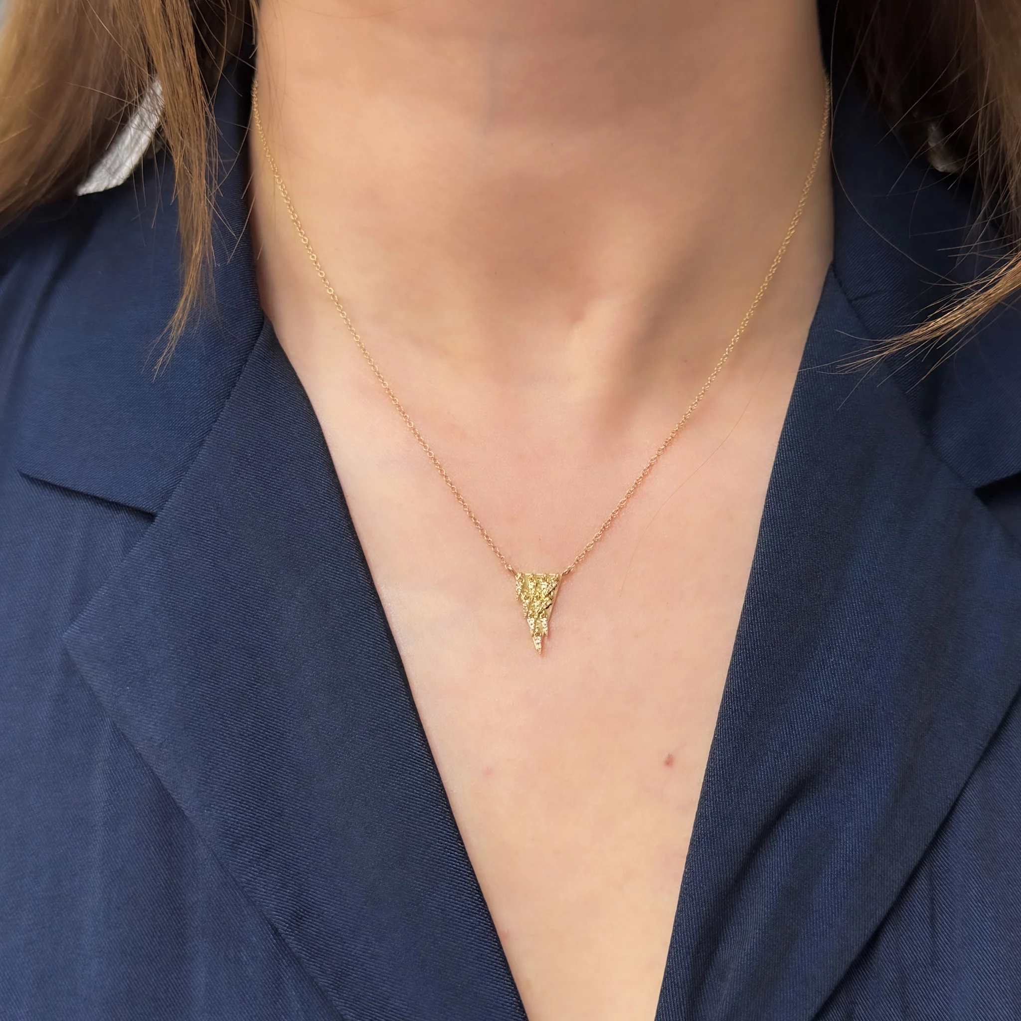 NFA72325. 14K Solid Yellow Gold Diamond Triangle Dangle Necklace - Image 2