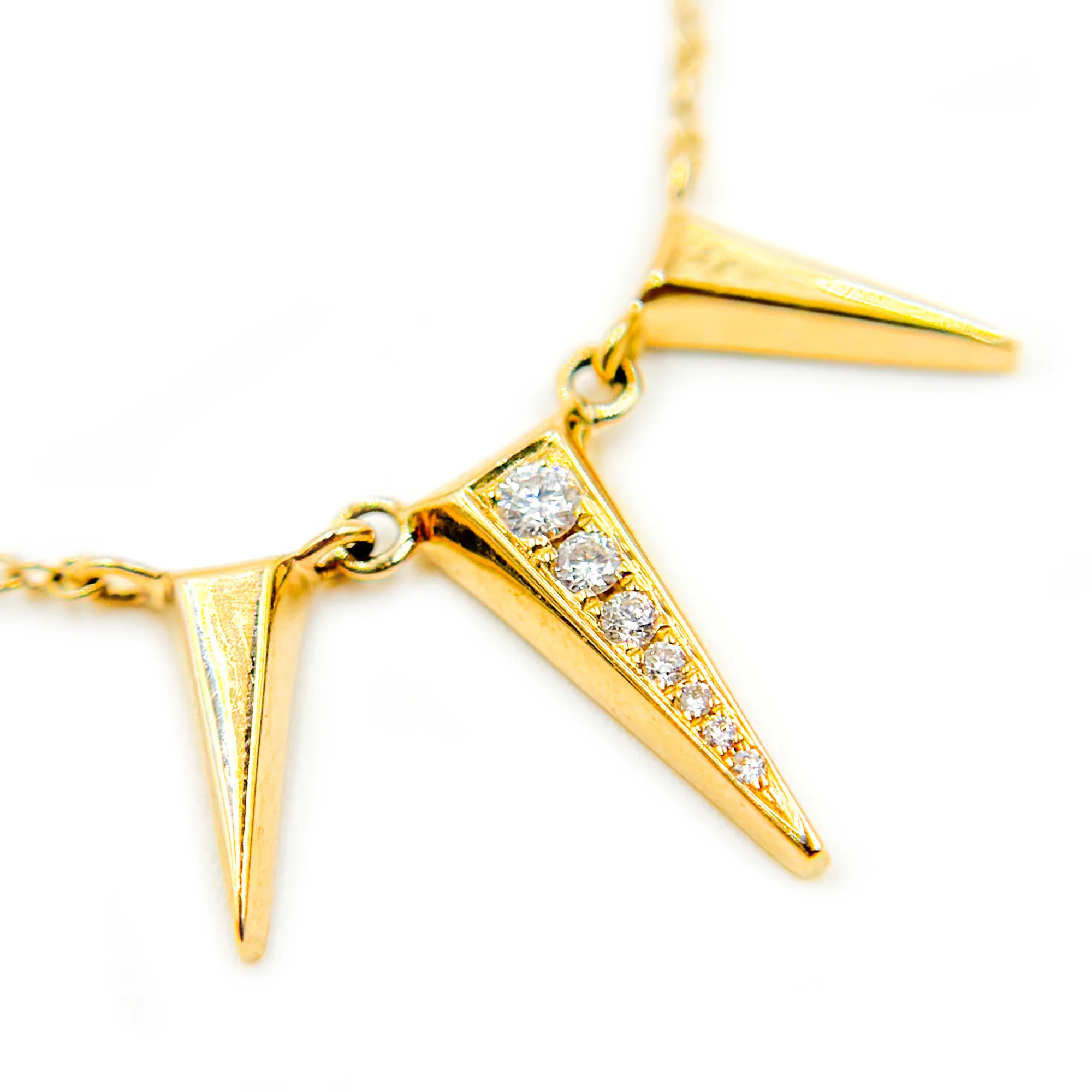 NFA72326. 14K Solid Yellow Gold Diamond Triangle Dangle Necklace - Image 3