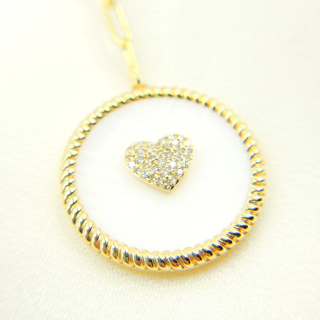 NFC71046MOP. 14k Solid Gold Paperclip Necklace with Mother of Pearl Charm - Image 6