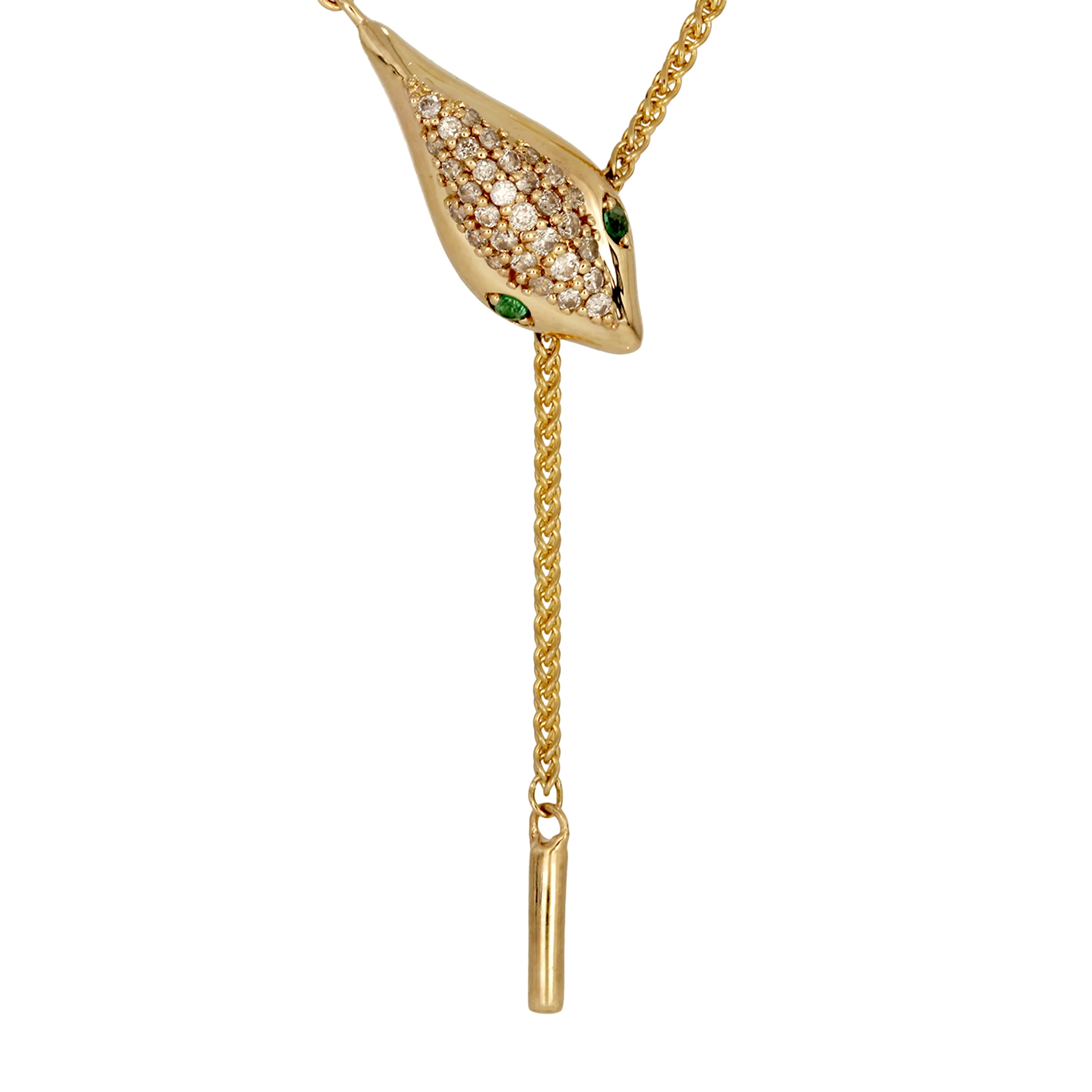 NFC71992. 14k Solid Gold Diamond and Emerald Snake Necklace - Image 2