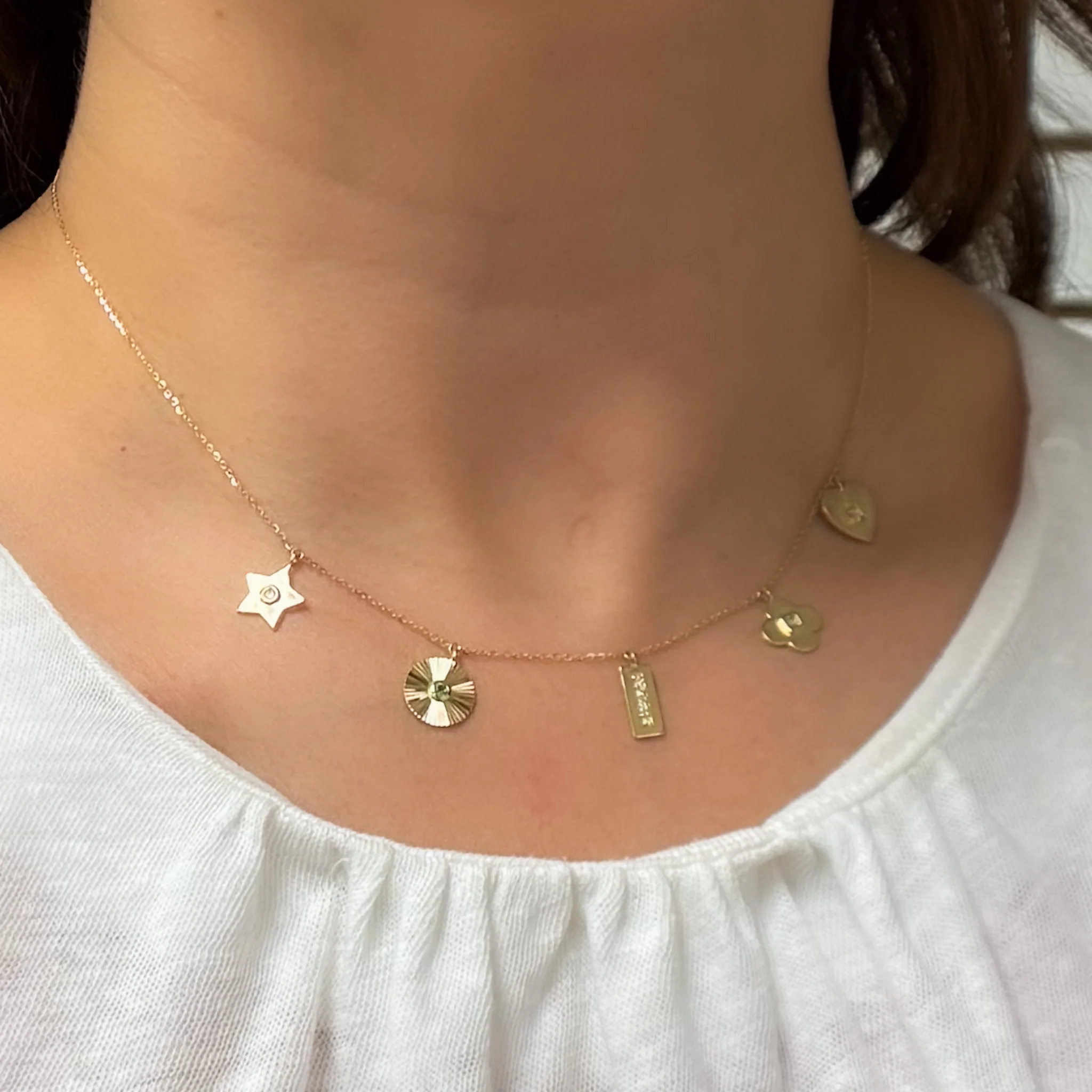 NFC72159EM. 14K Solid Gold Diamond and Emerald Mix Shapes Fancy Necklace - Image 4
