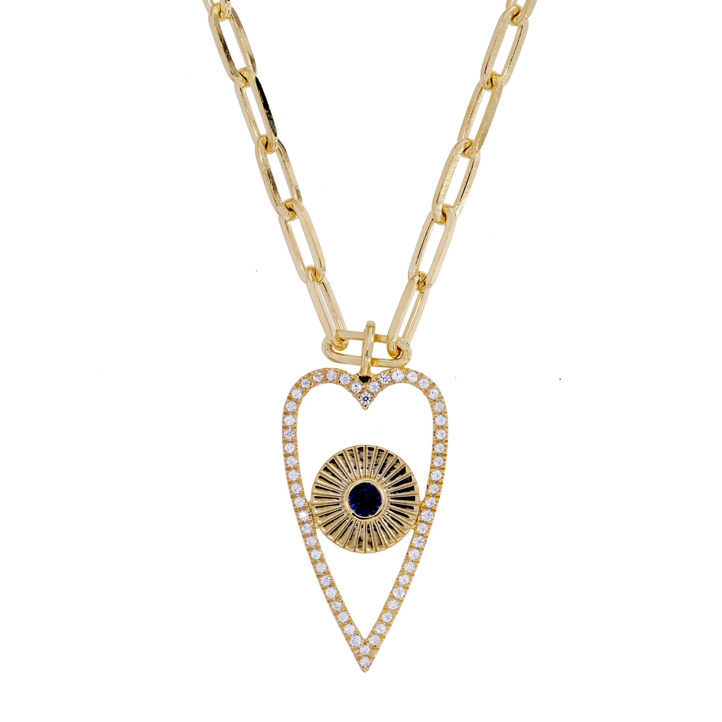 NFC72309BS. 14K Solid Gold Diamond and Blue Sapphire Heart Necklace