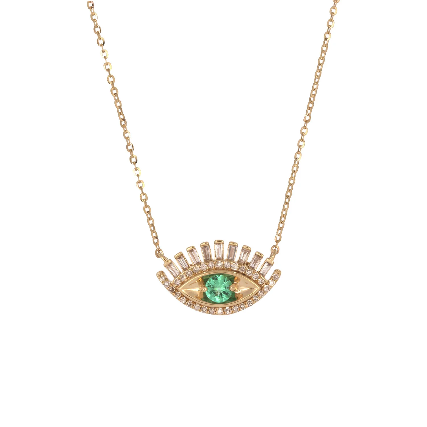 NFD70803. 14k Solid Yellow Gold, Diamonds & Precious Stones Cable Link Evil Eye Necklace - Image 10