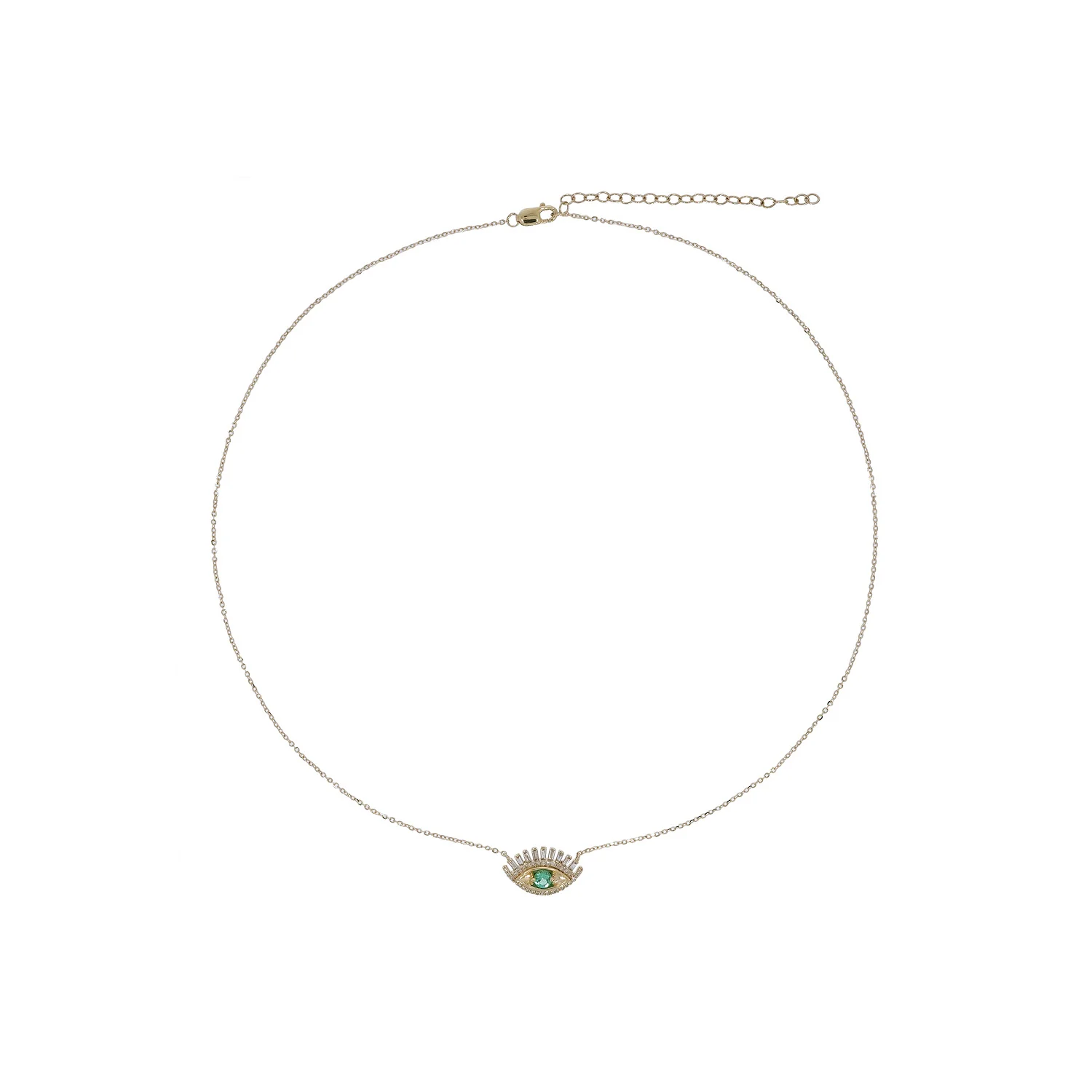 NFD70803. 14k Solid Yellow Gold, Diamonds & Precious Stones Cable Link Evil Eye Necklace - Image 11