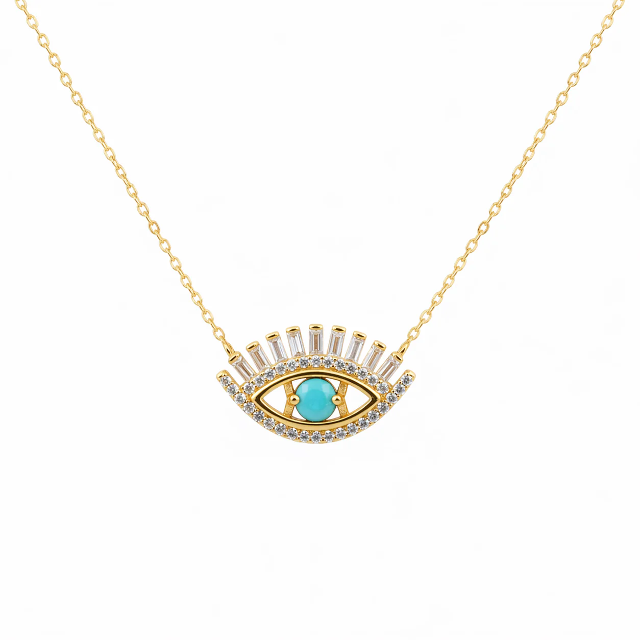 NFD70803. 14k Solid Yellow Gold, Diamonds & Precious Stones Cable Link Evil Eye Necklace - Image 8