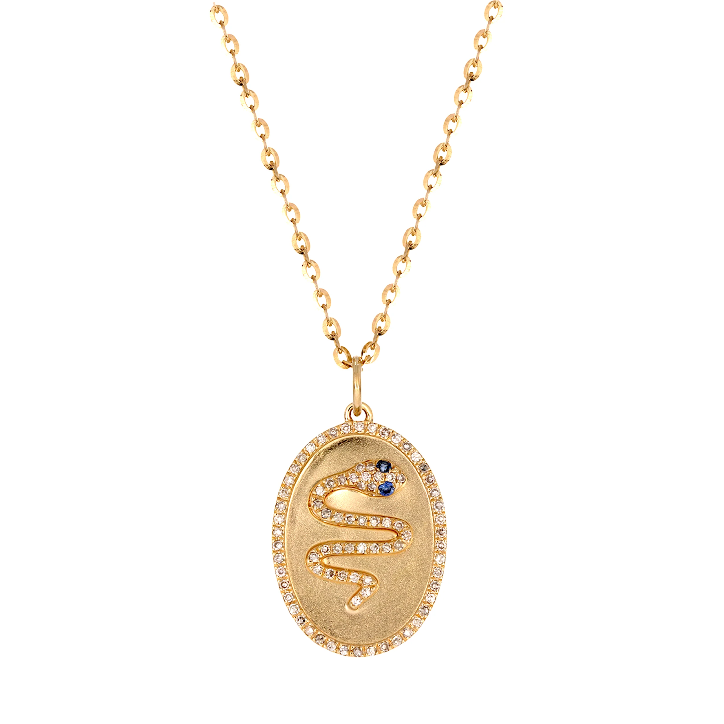 NFD72328. 14k Solid Gold Diamond and Gemstone Oval Snake Necklace - Image 2