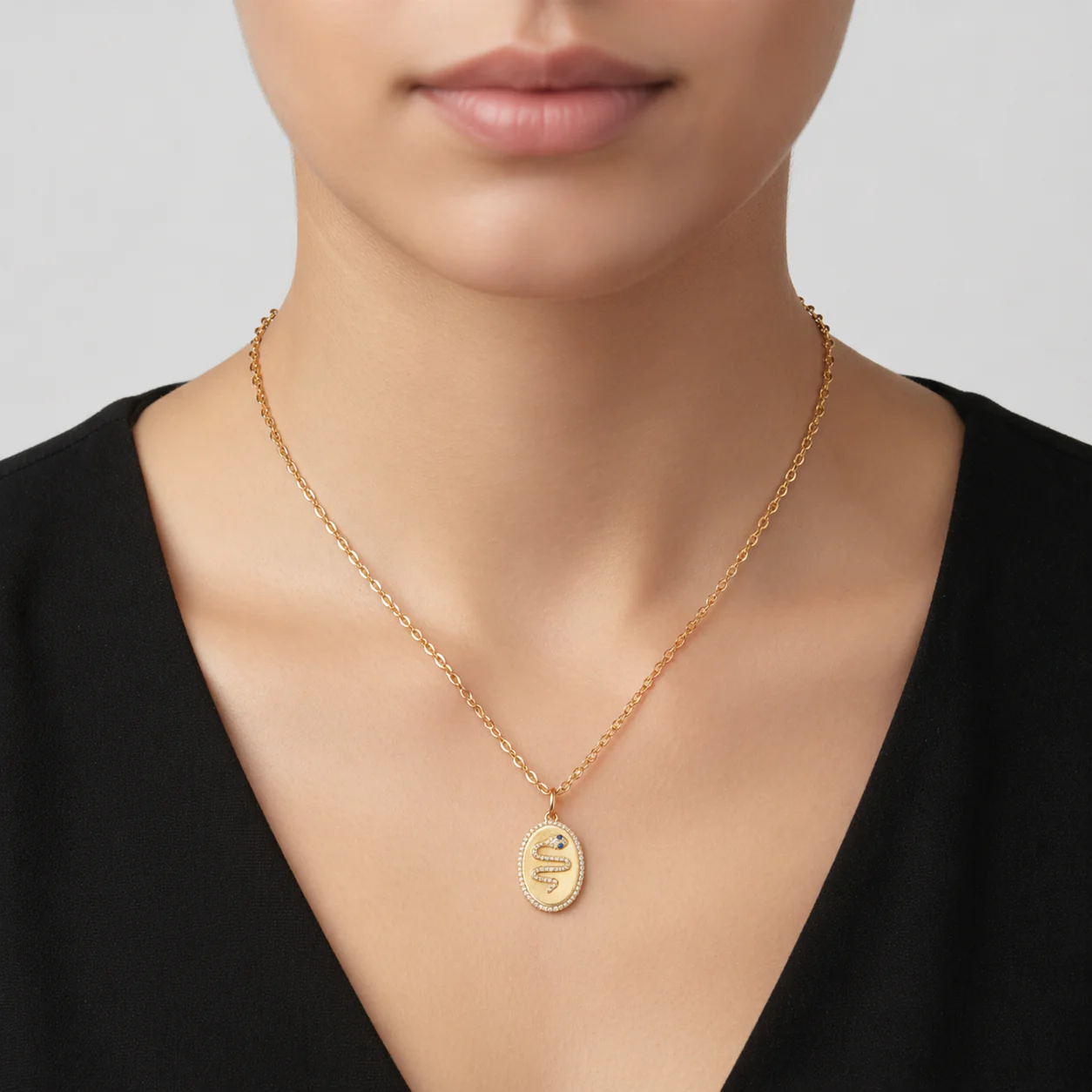 NFD72328. 14k Solid Gold Diamond and Gemstone Oval Snake Necklace - Image 3