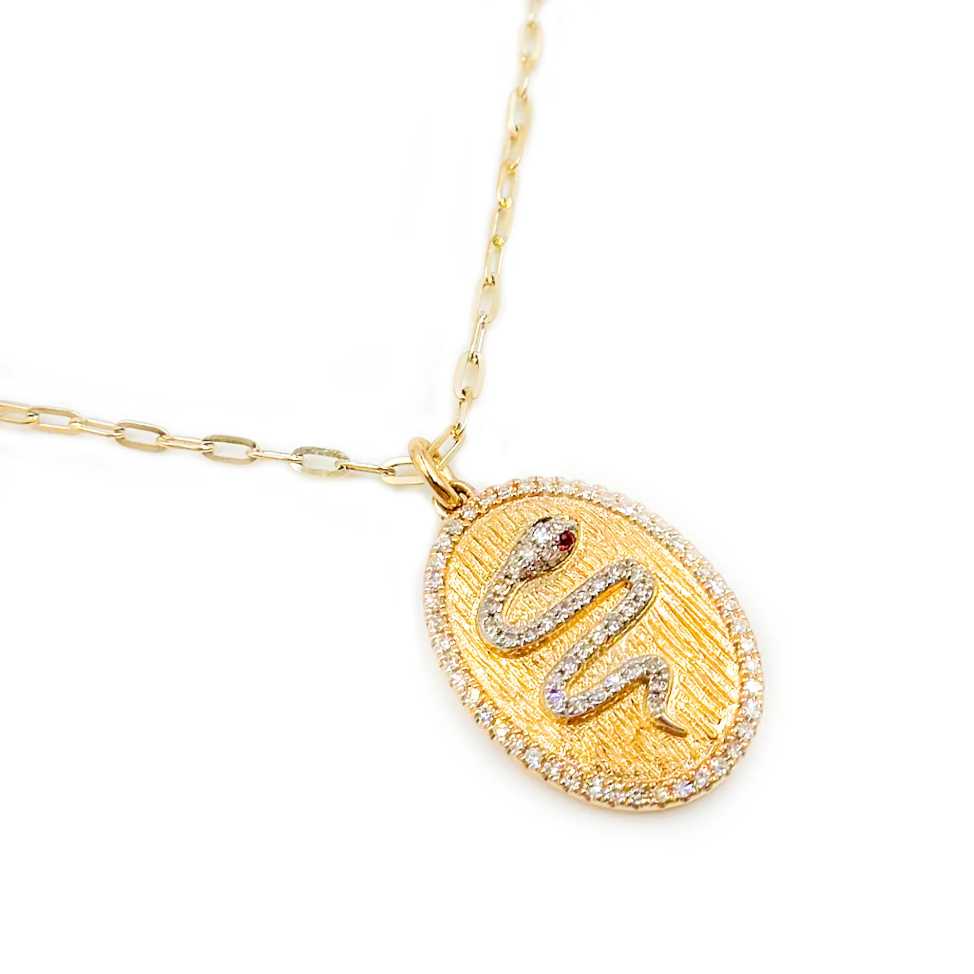 NFD72328. 14k Solid Gold Diamond and Gemstone Oval Snake Necklace - Image 5