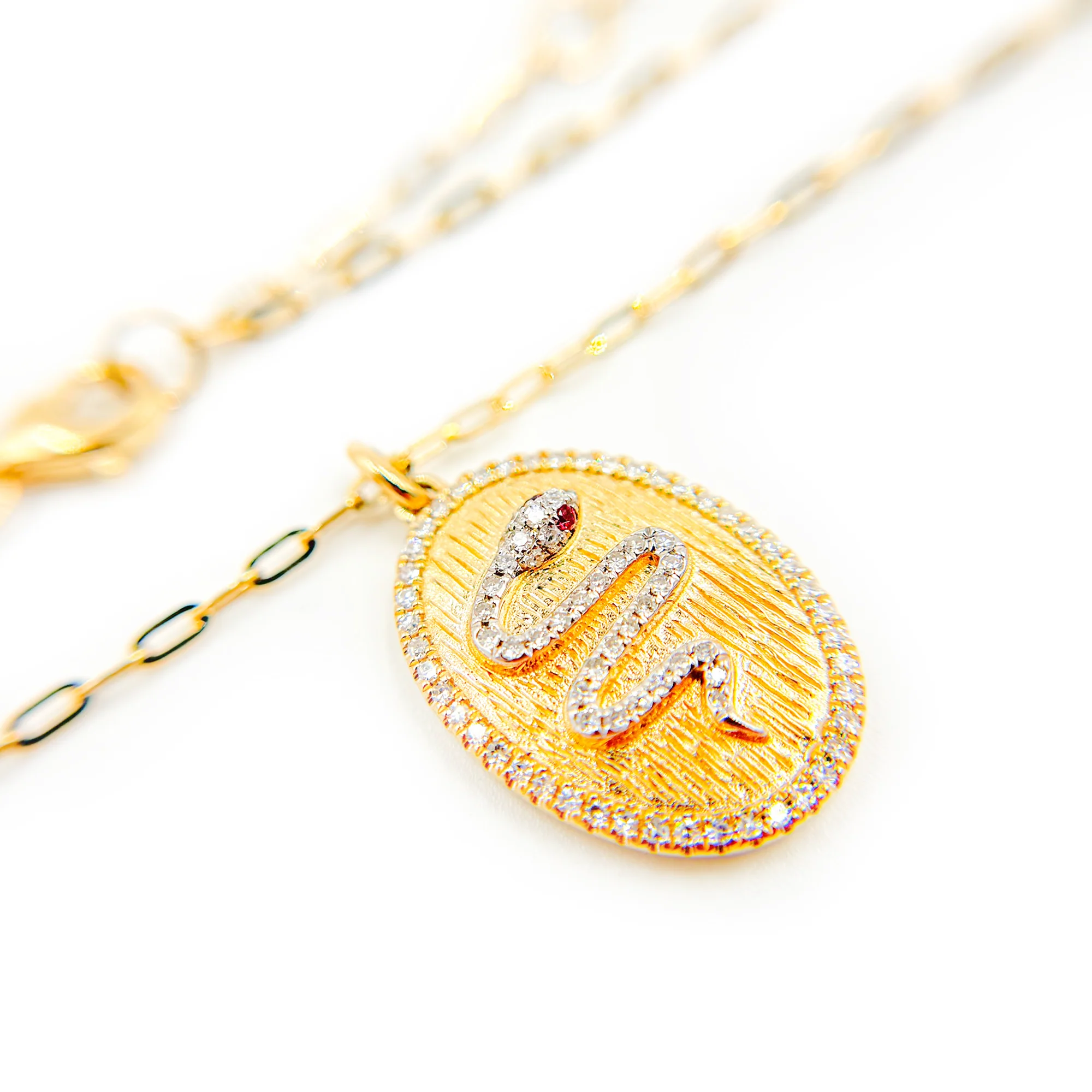 NFD72328. 14k Solid Gold Diamond and Gemstone Oval Snake Necklace - Image 7