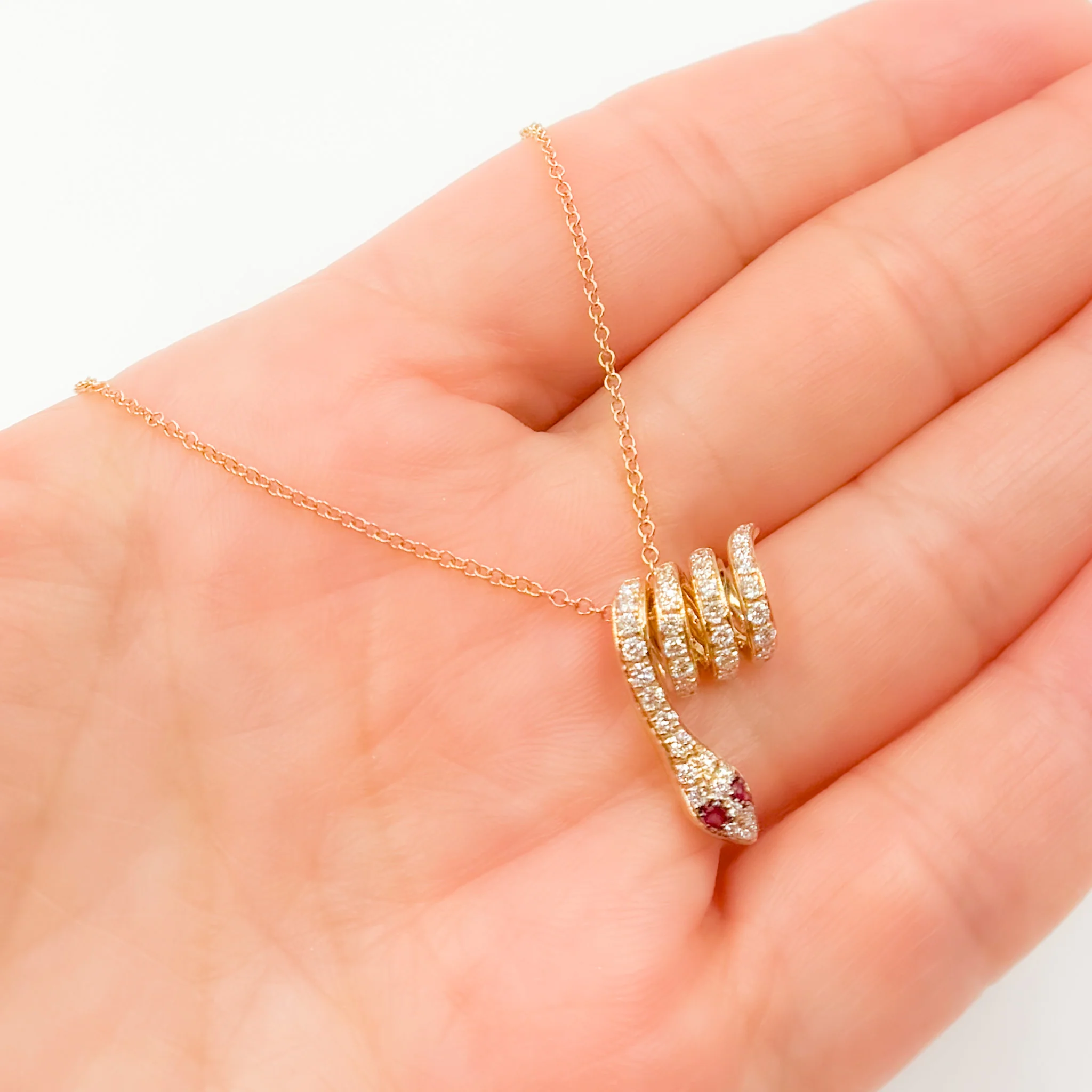 NFF72315. 14k Solid Gold Diamond and Gemstone Snake Necklace - Image 3
