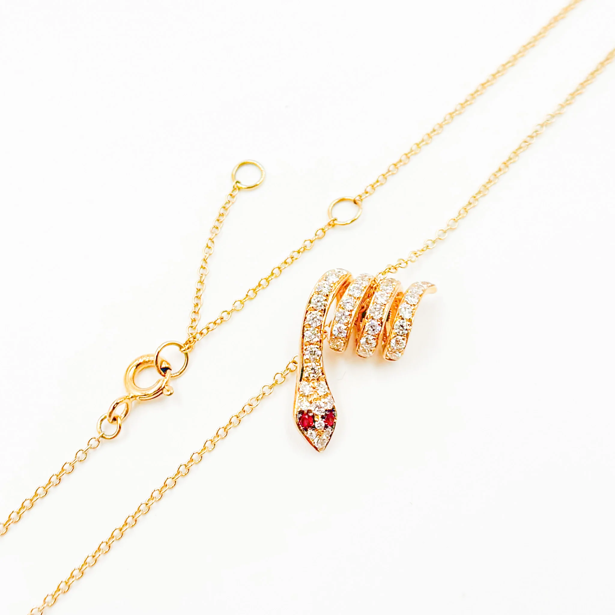 NFF72315. 14k Solid Gold Diamond and Gemstone Snake Necklace - Image 5