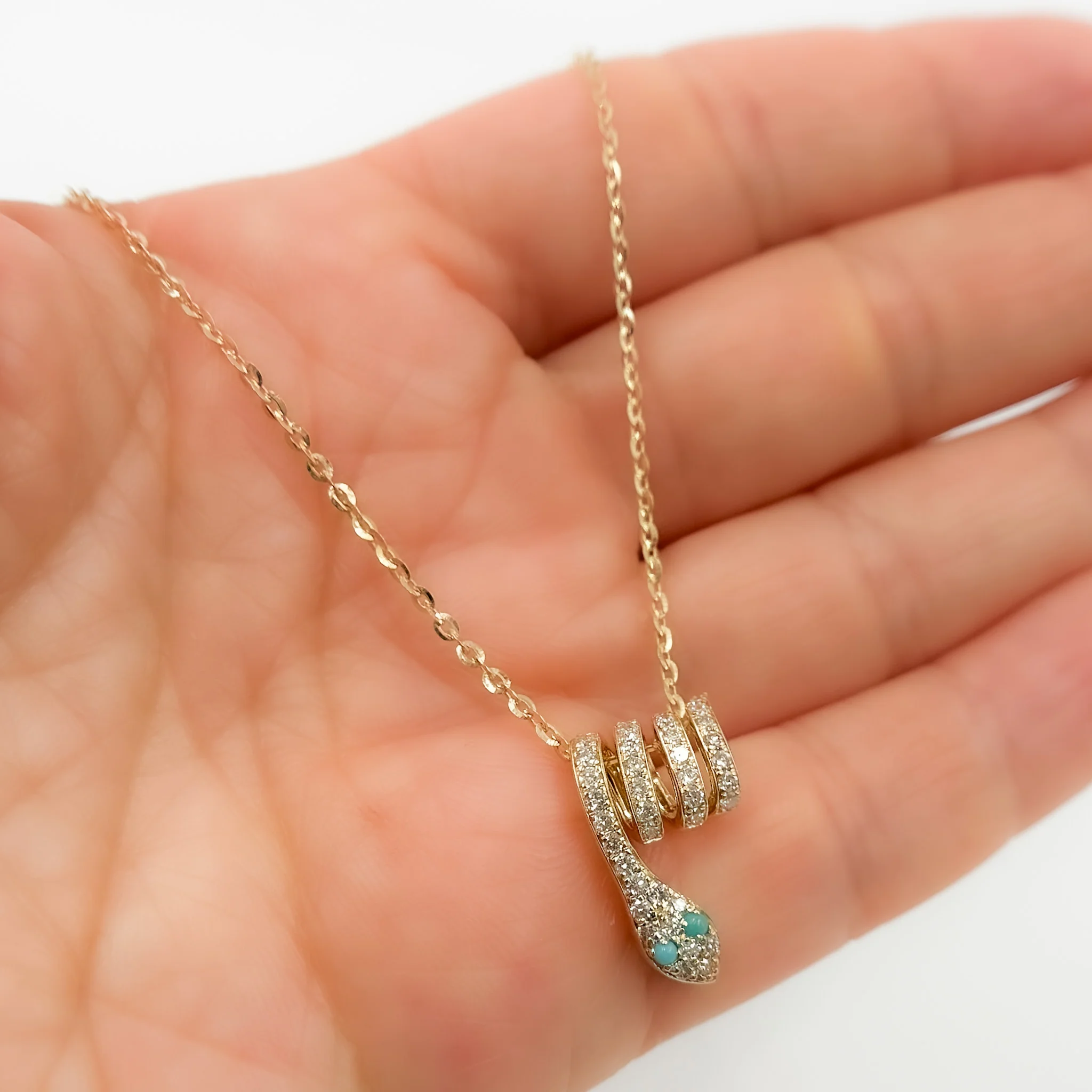NFF72315. 14k Solid Gold Diamond and Gemstone Snake Necklace - Image 7