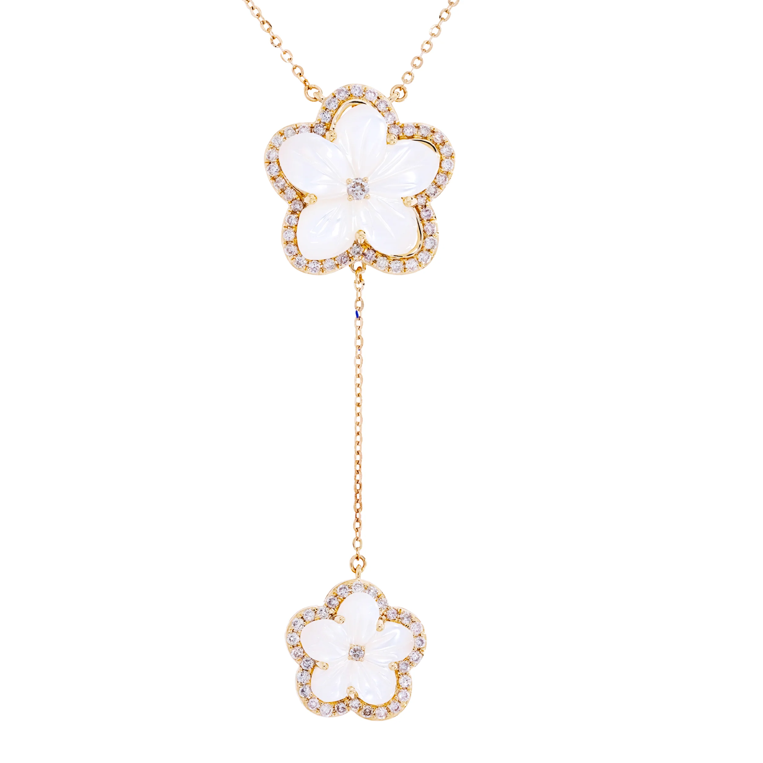 NFH71835PL. 14K Solid Gold Diamond and Mother of Pearl Flower Necklace