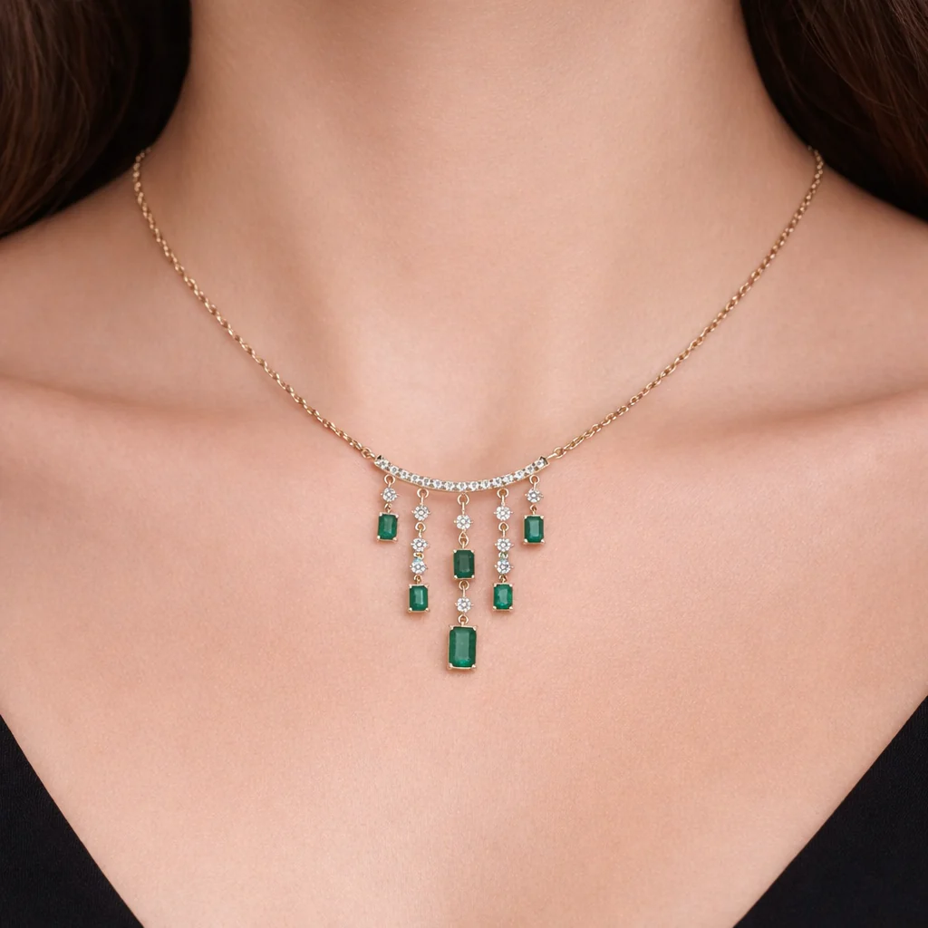 NFI72687EM. 14K Solid Gold Diamond and Gemstone Dangle Necklace - Image 2