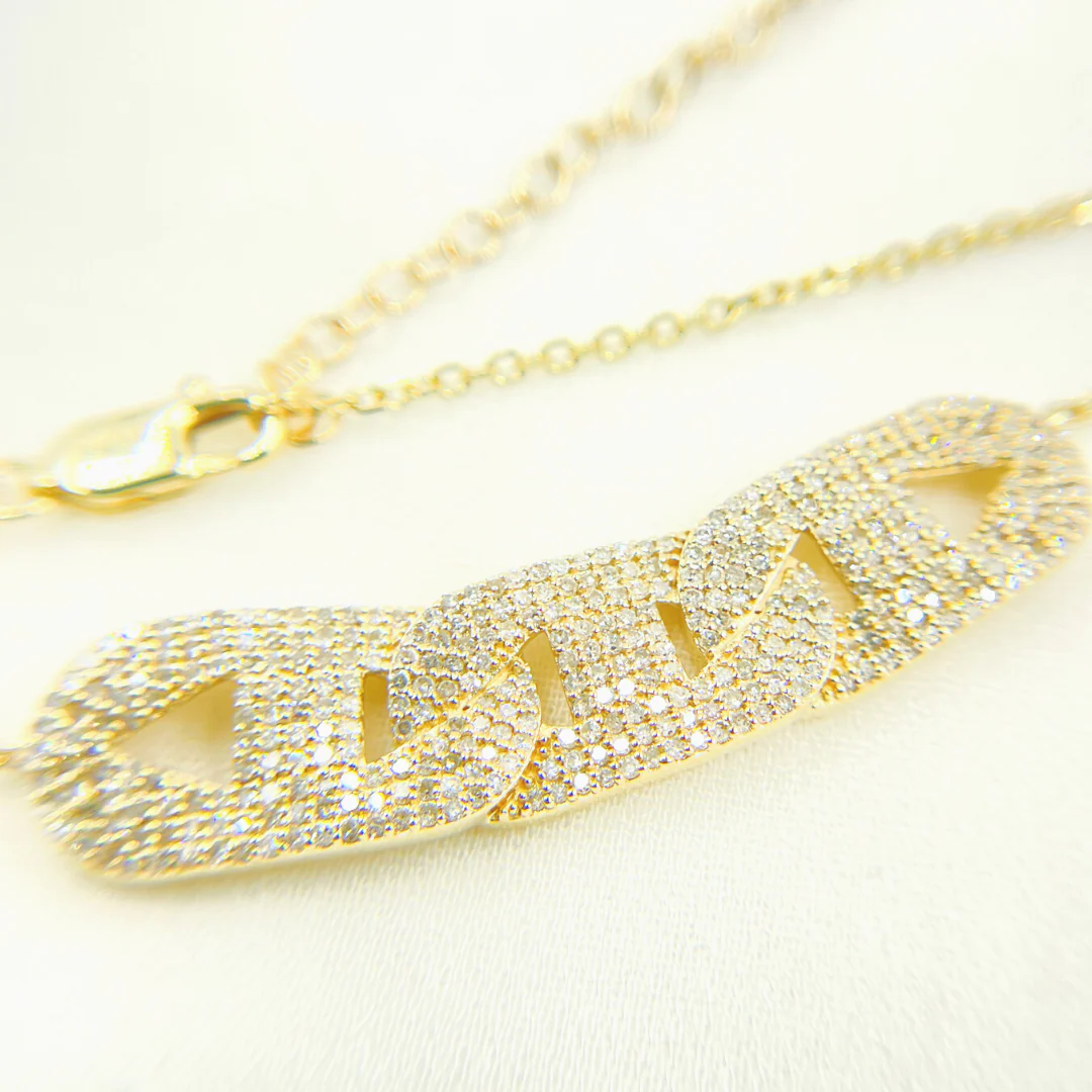 NFM71183. 14k Solid Gold Diamond Marina Cable Link Necklace with Extension - Image 4