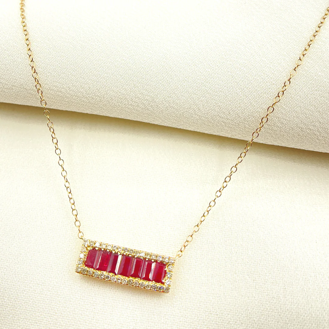 NFN71044. 14k Solid Gold Diamond & Gemstone Necklace - Image 7