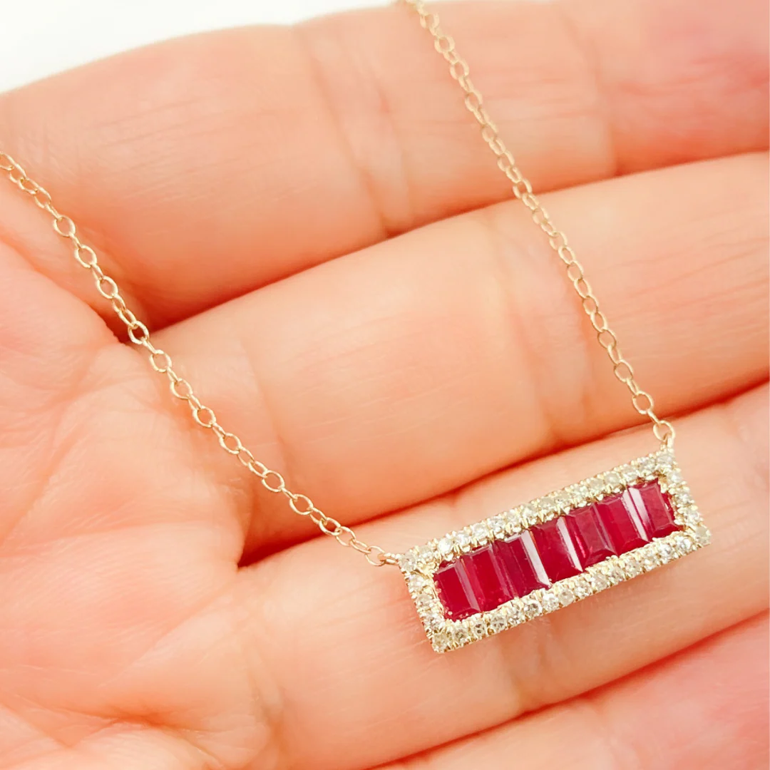 NFN71044. 14k Solid Gold Diamond & Gemstone Necklace - Image 8