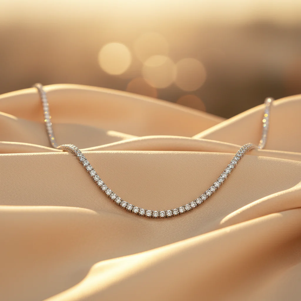 NFP71363. 14K Solid Gold Diamond Tennis Necklace - Image 7