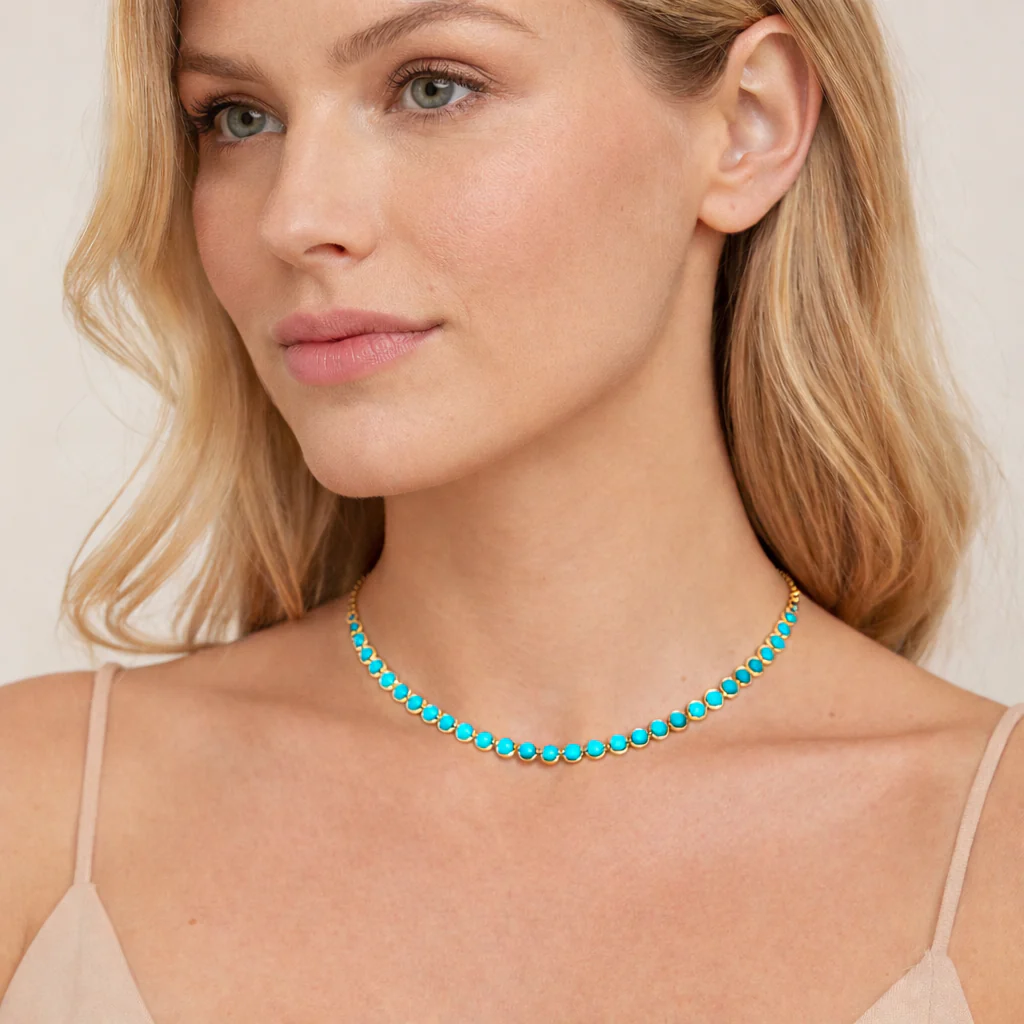 NFT72614TQ. 14K Solid Gold Turquoise Fancy Necklace - Image 2